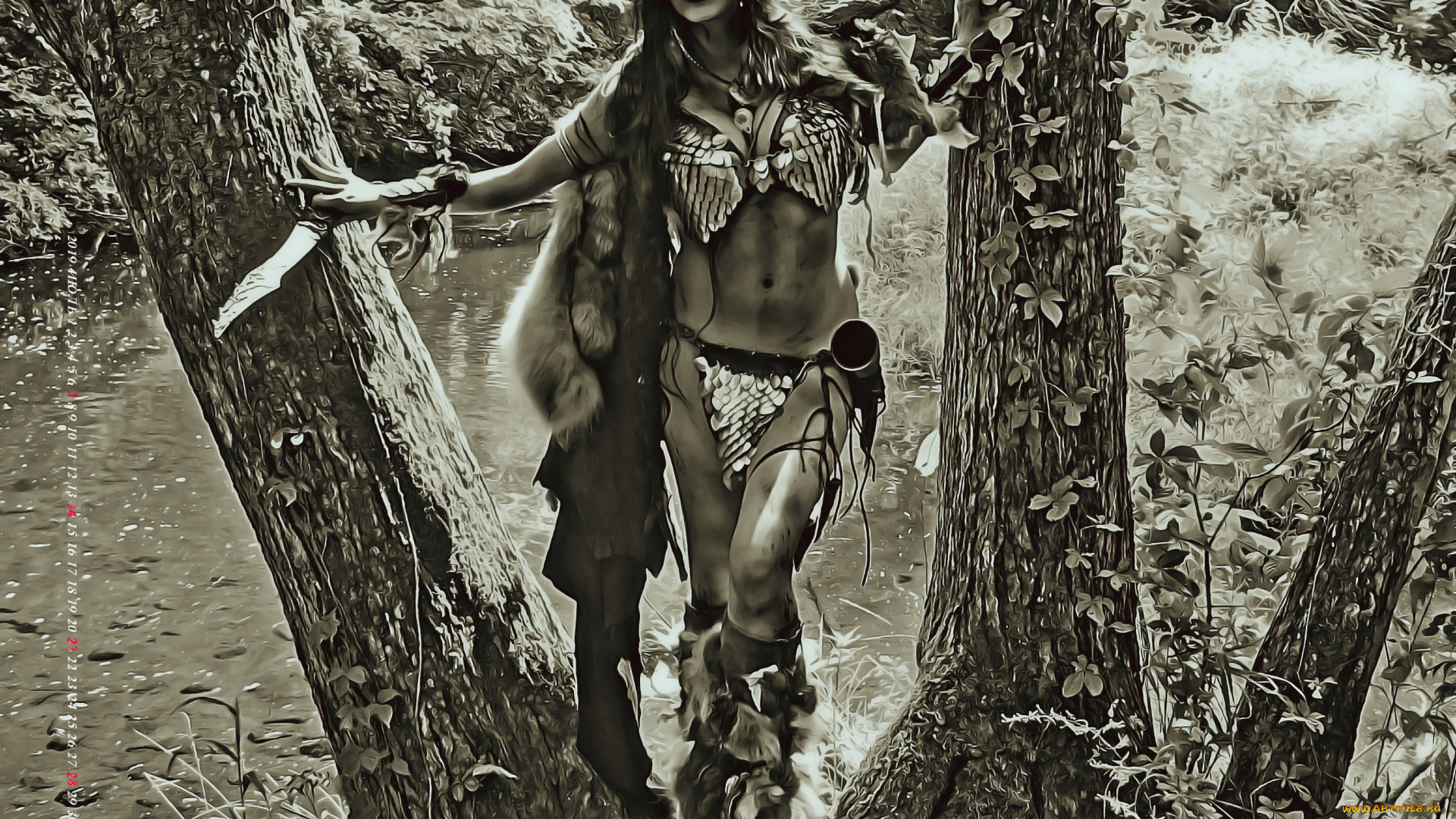 календари, компьютерный, дизайн, 2019, calendar, женщина, нож, оружие, растение, дерево, природа, девушка, копслей