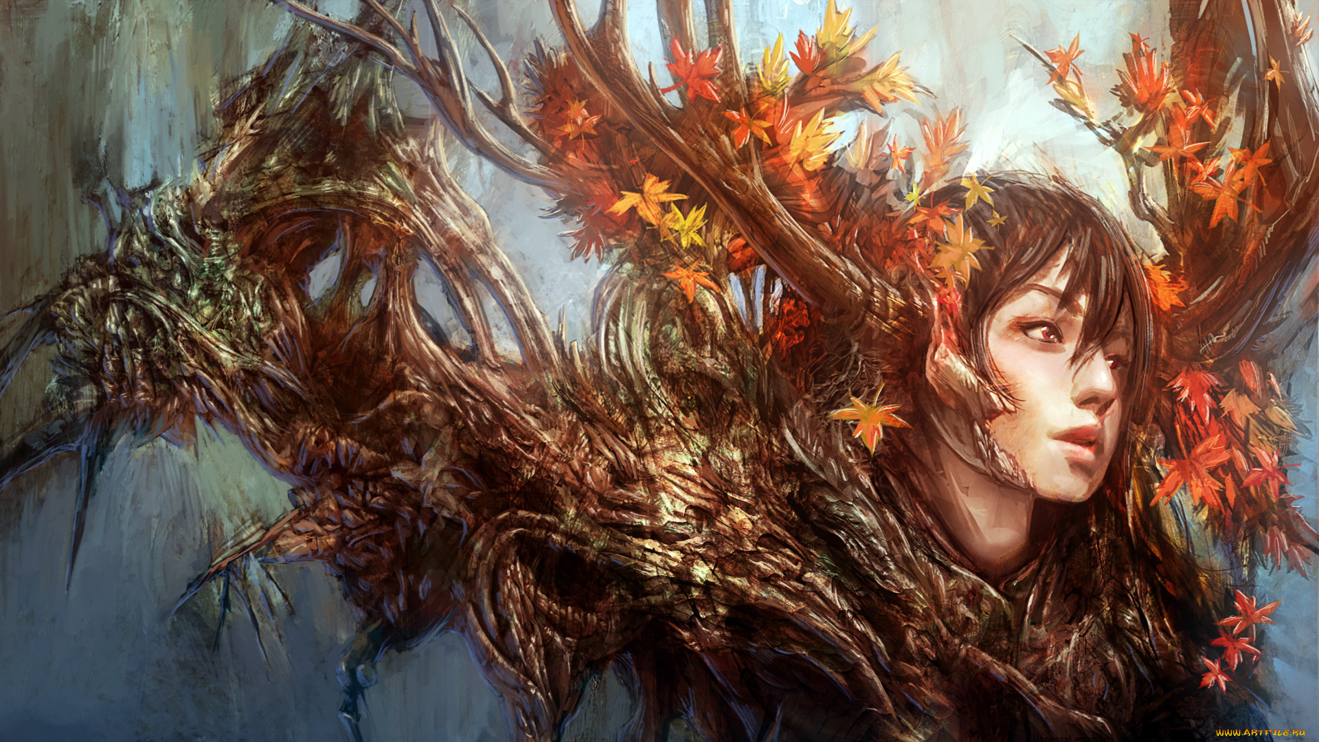 фэнтези, существа, существо, фон, рога