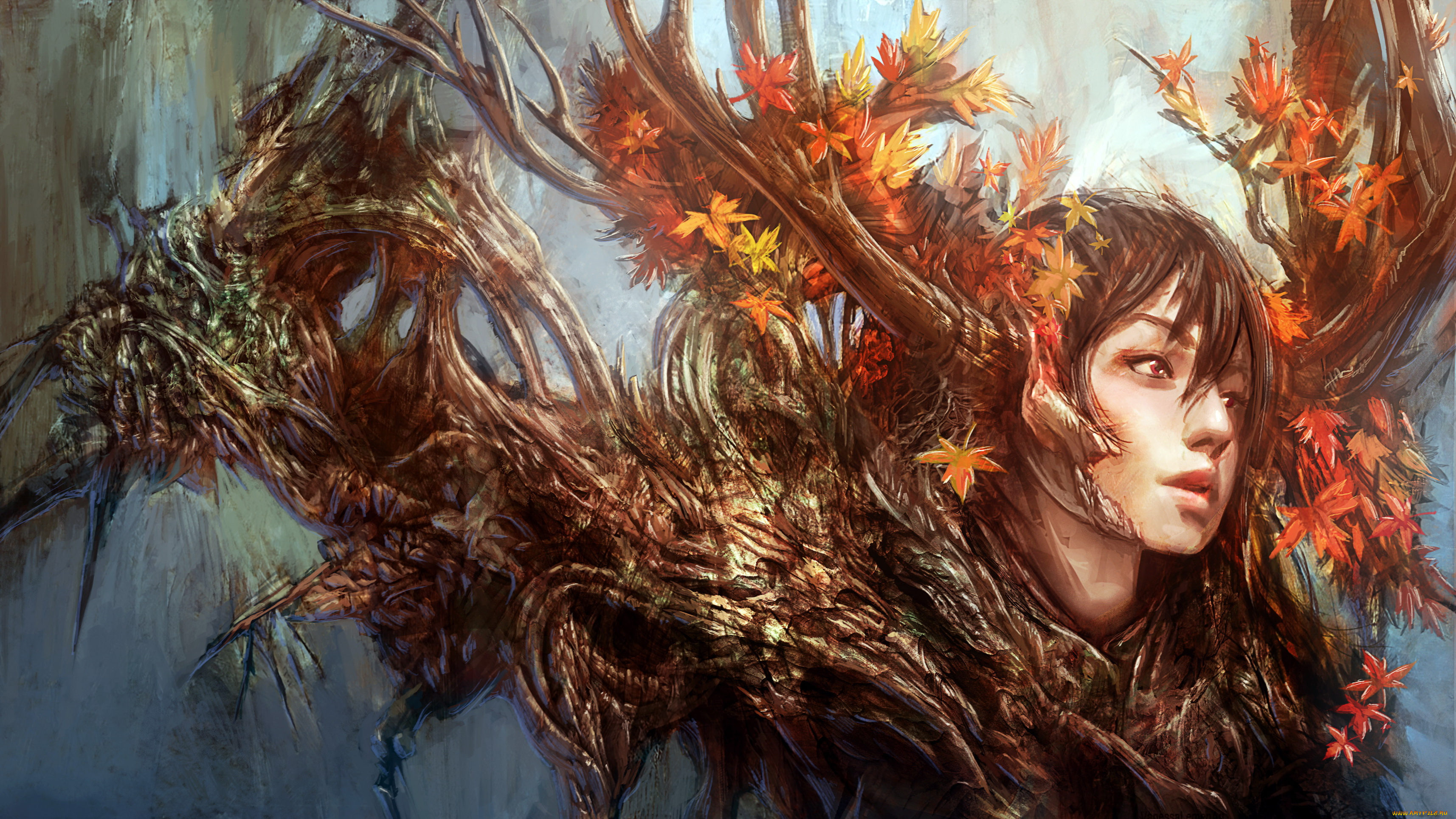 фэнтези, существа, существо, фон, рога