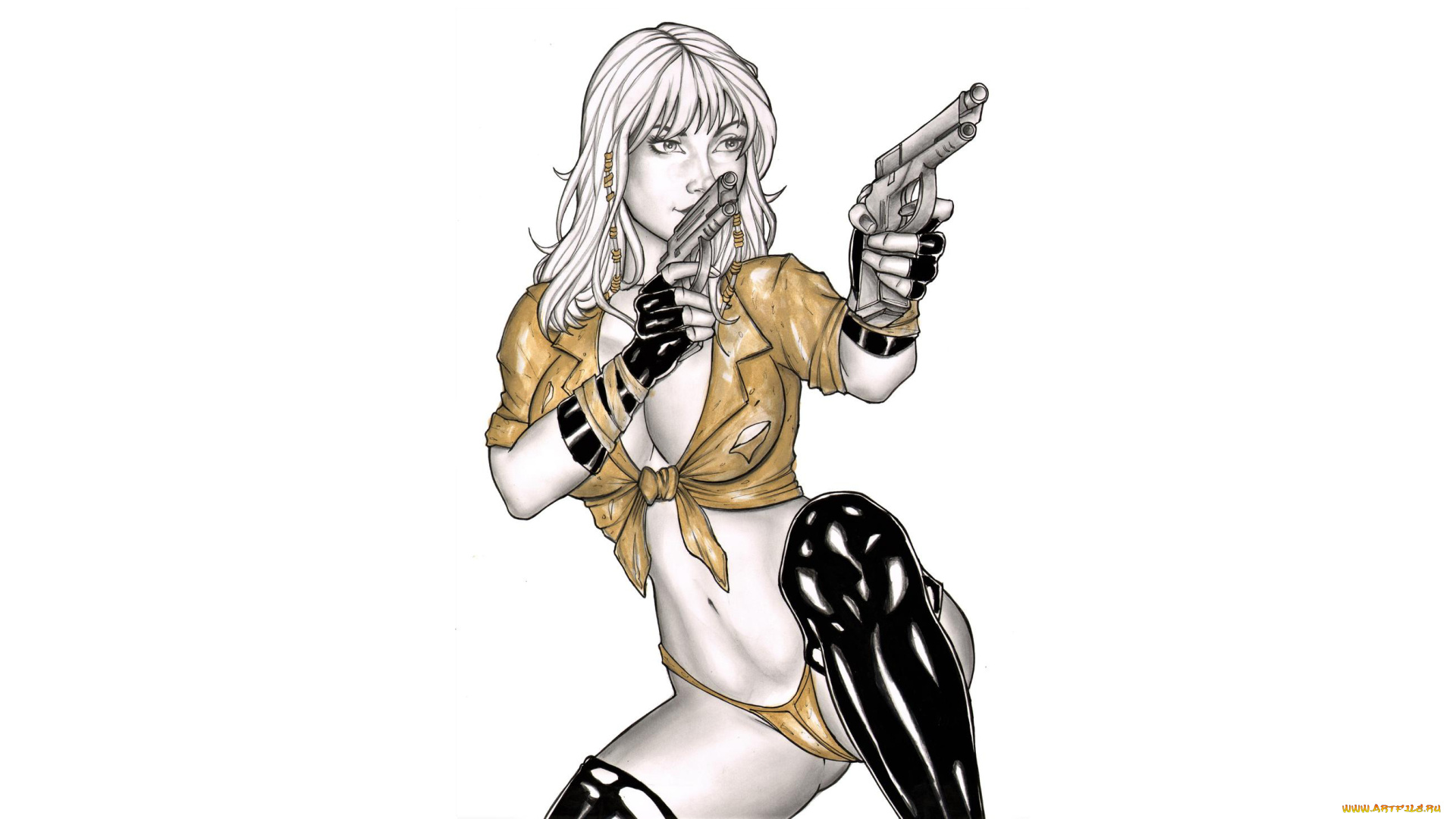 рисованное, elberty, oliveira, девушка, фон, пистолет