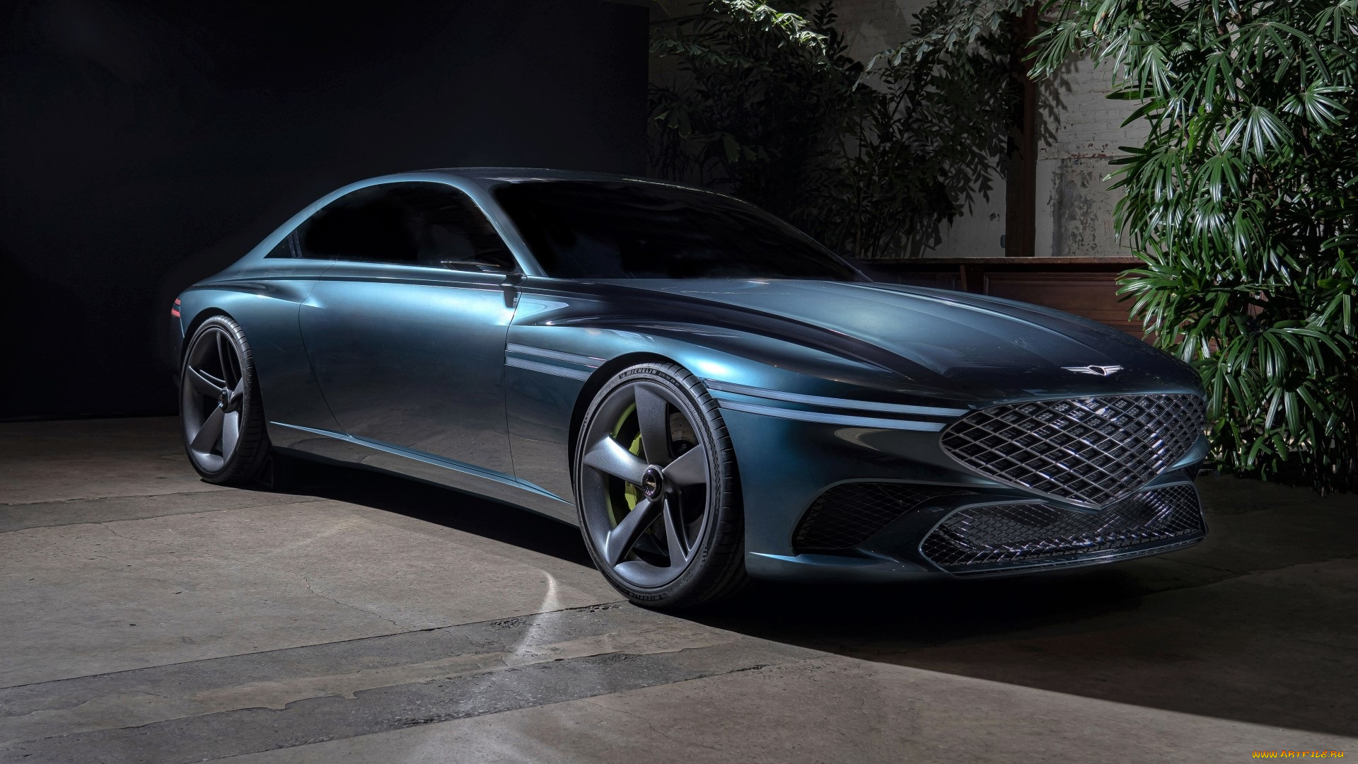 genesis, x, concept, автомобили, genesis, синий, двор