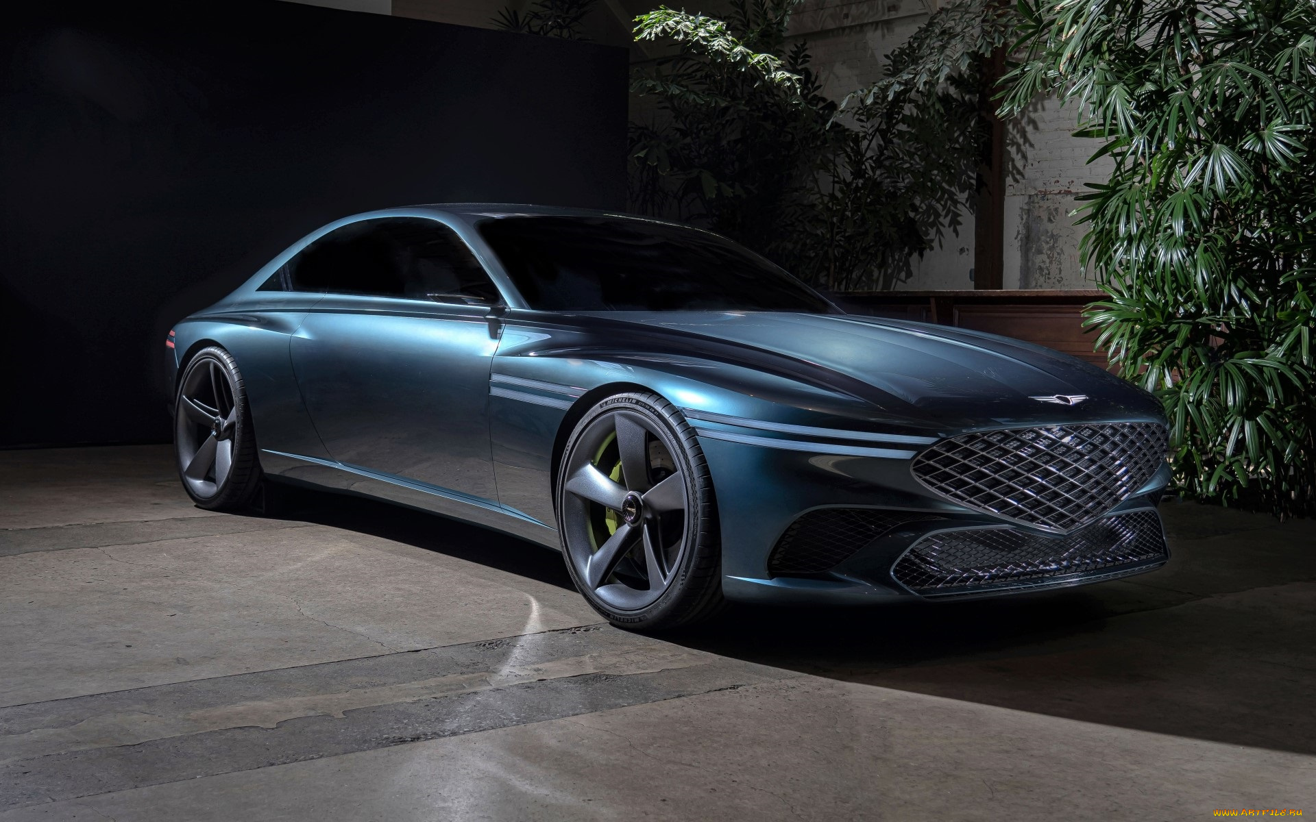 genesis, x, concept, автомобили, genesis, синий, двор