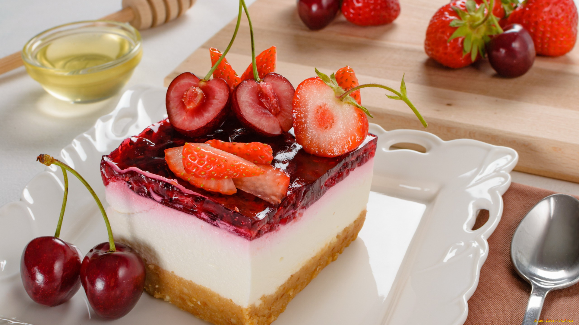 еда, пирожные, , кексы, , печенье, мед, пирожное, ягоды, клубника, вишня