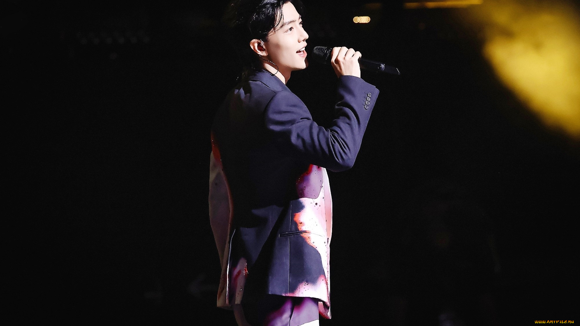 мужчины, xiao, zhan, актер, костюм, микрофон, сцена