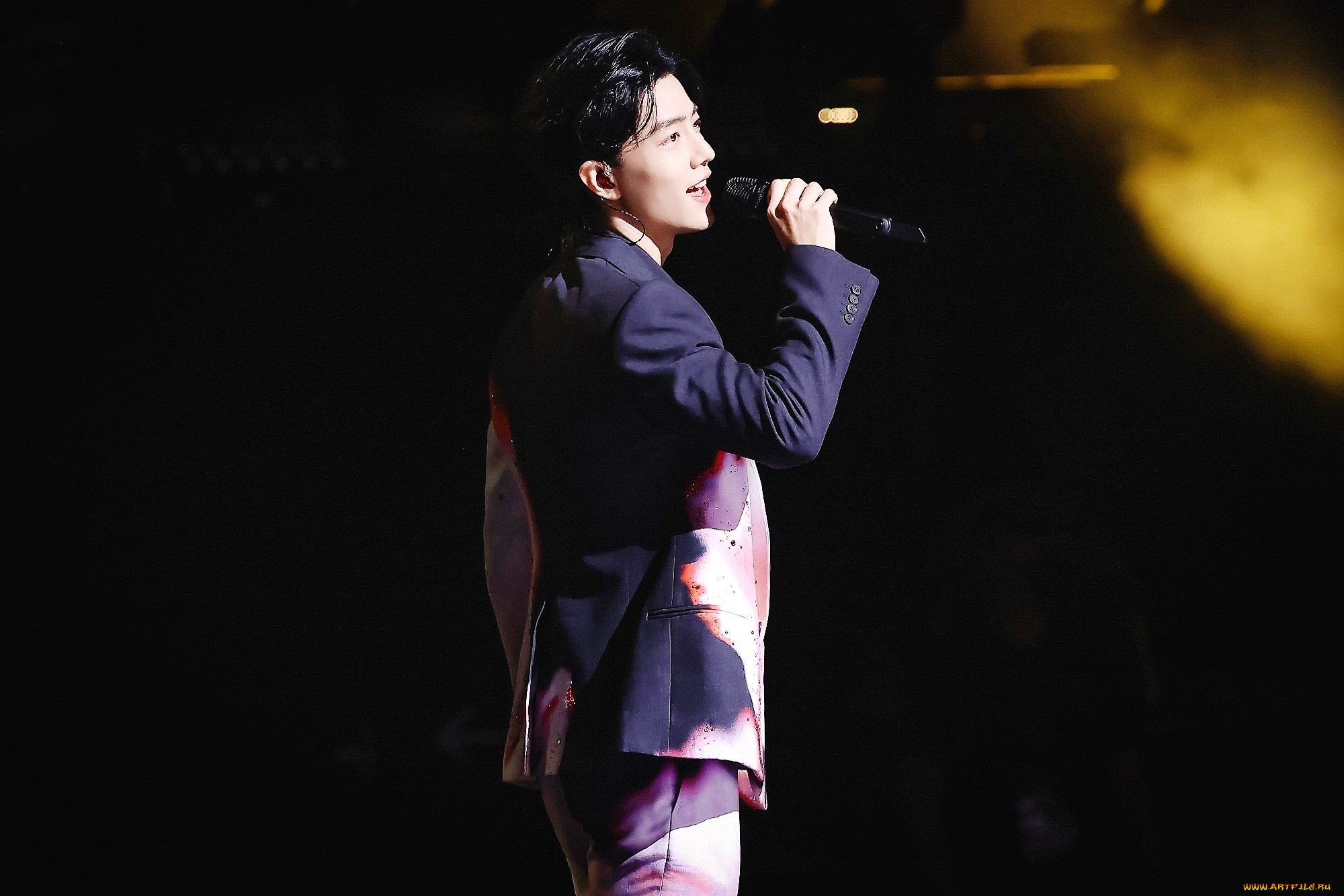 мужчины, xiao, zhan, актер, костюм, микрофон, сцена