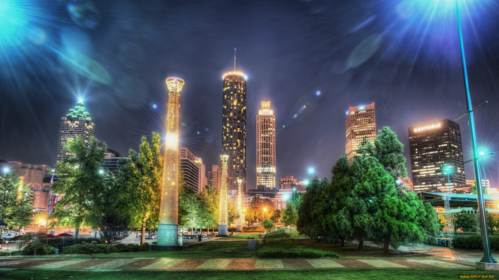 atlanta, города, огни, ночного