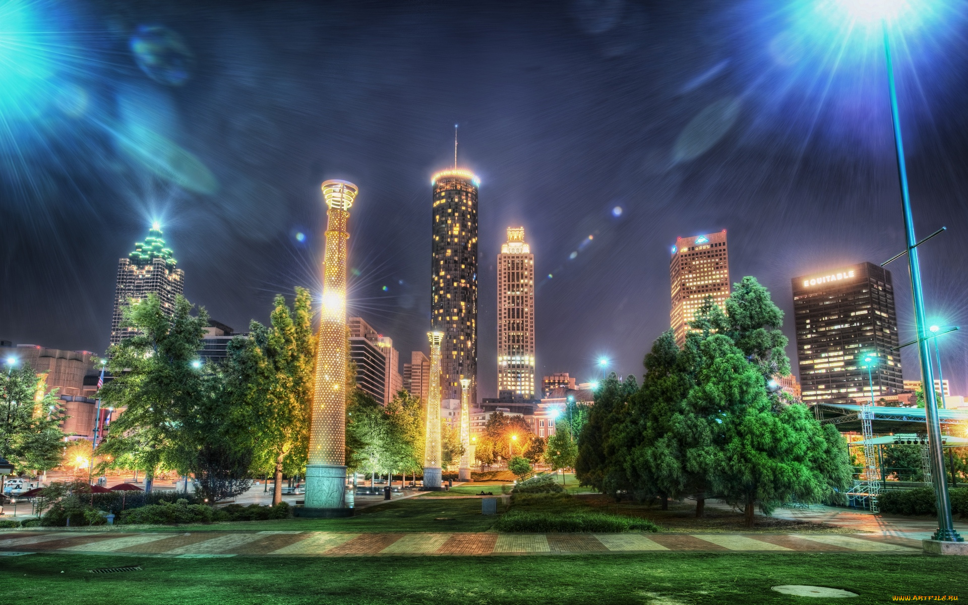 atlanta, города, огни, ночного