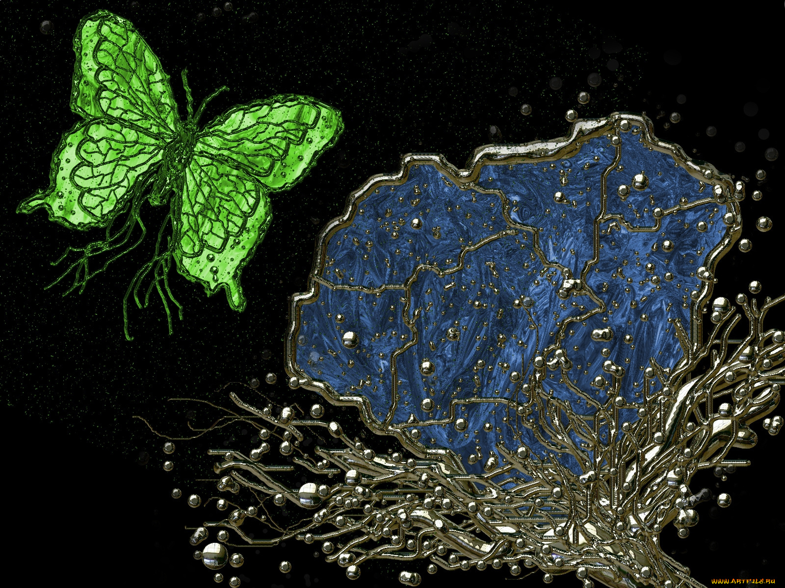 3д, графика, animals, животные, цветок, бабочка