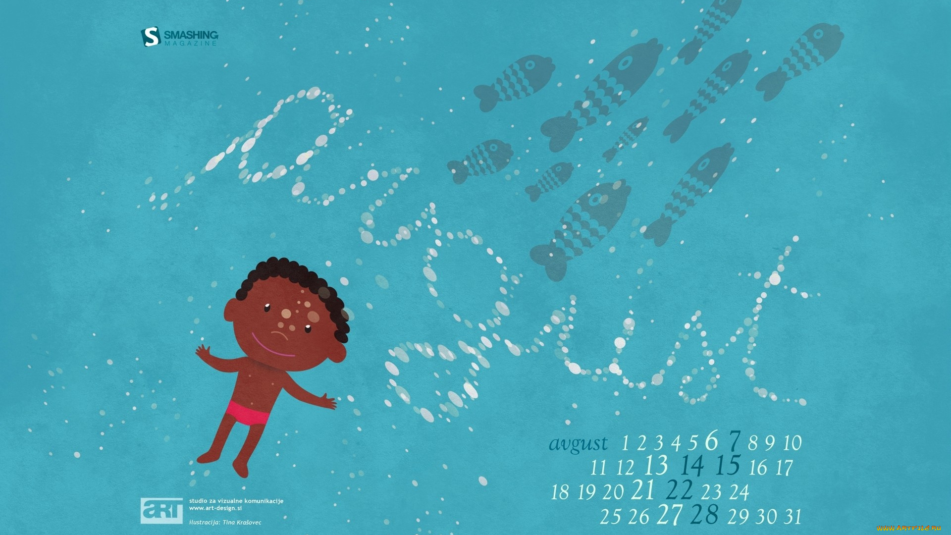 календари, рисованные, векторная, графика, рыбы, август, ребенок