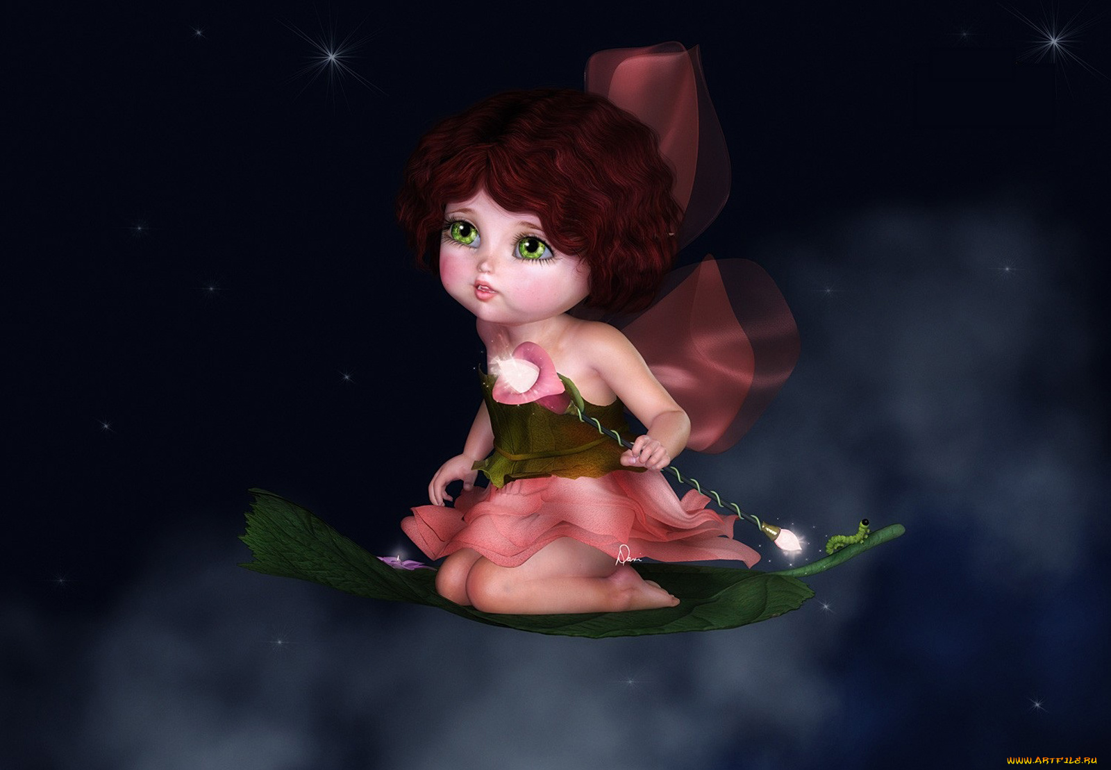 3д, графика, angel, ангел, листочек, девушка