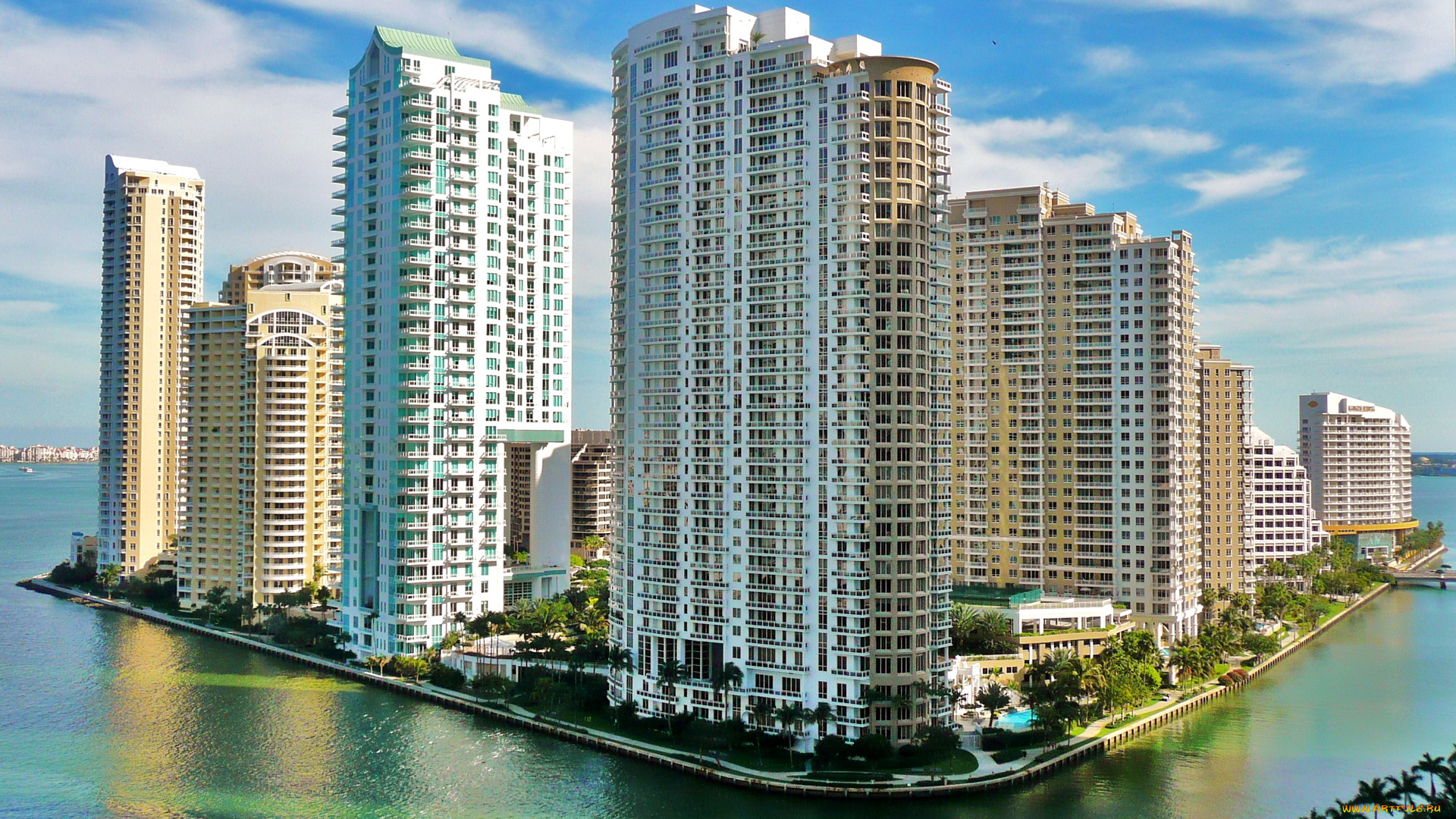 miami, brickell, key, города, здания, дома