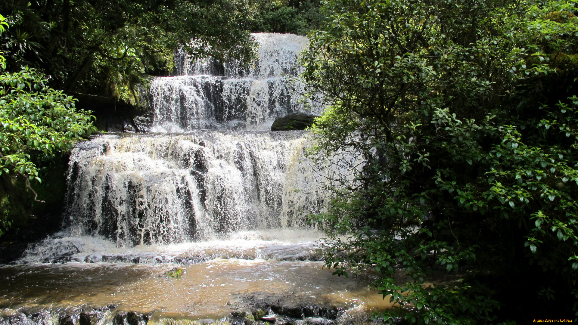 новая, зеландия, отаго, purakaunui, falls, природа, водопады