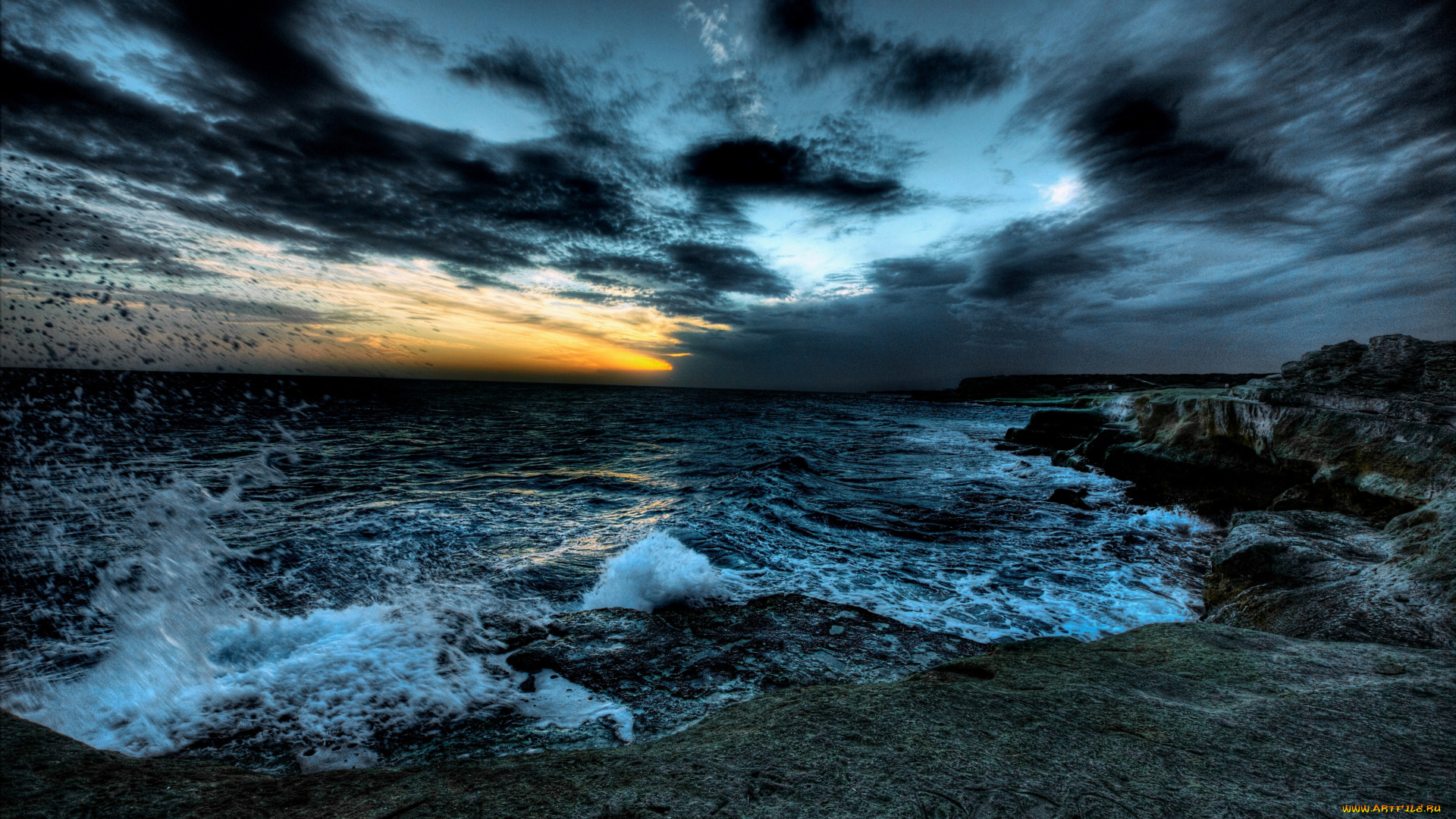 sunset, природа, побережье, закат, волны, море, пляж