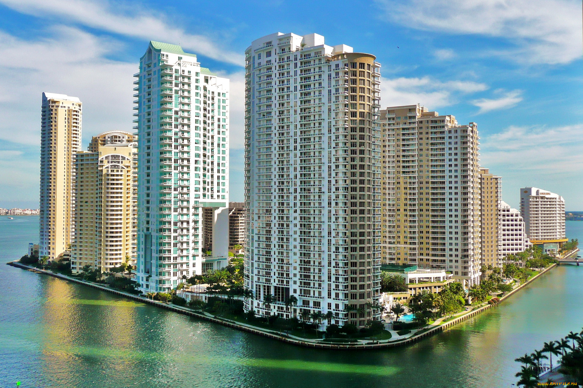 miami, brickell, key, города, здания, дома