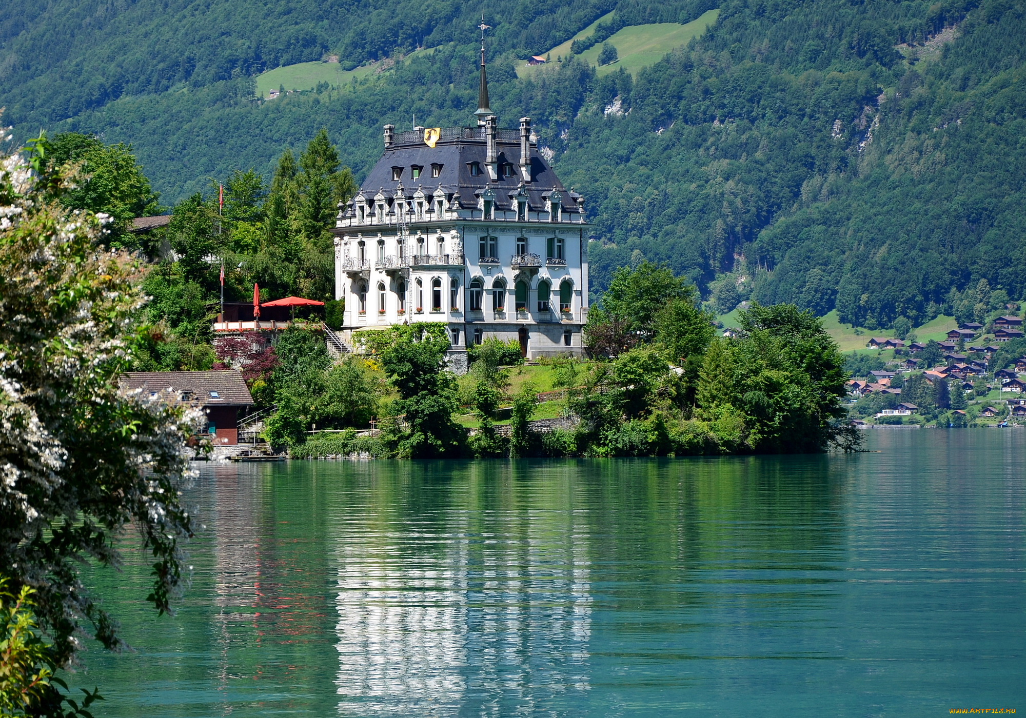 швейцария, iseltwald, lake, brienz, города, пейзажи