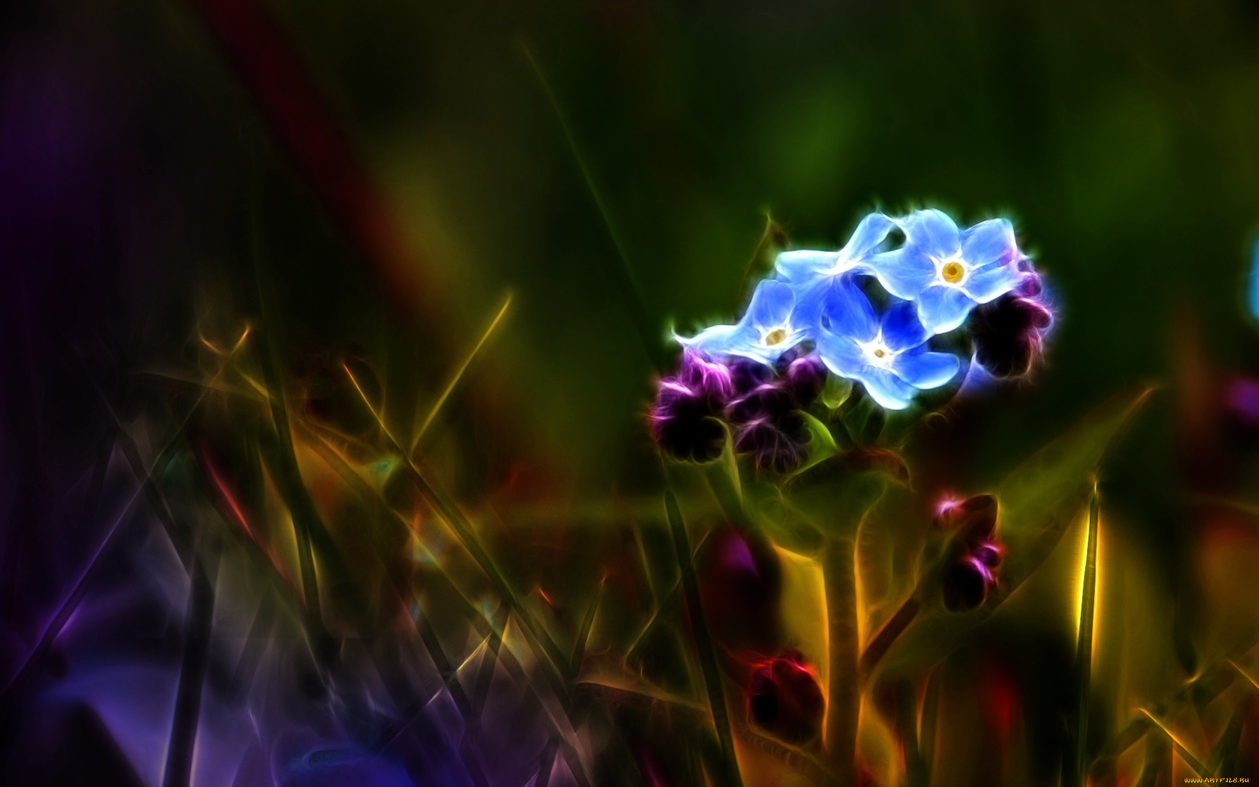 3д, графика, flowers, цветы, цвветок, темно-зеленый, фон