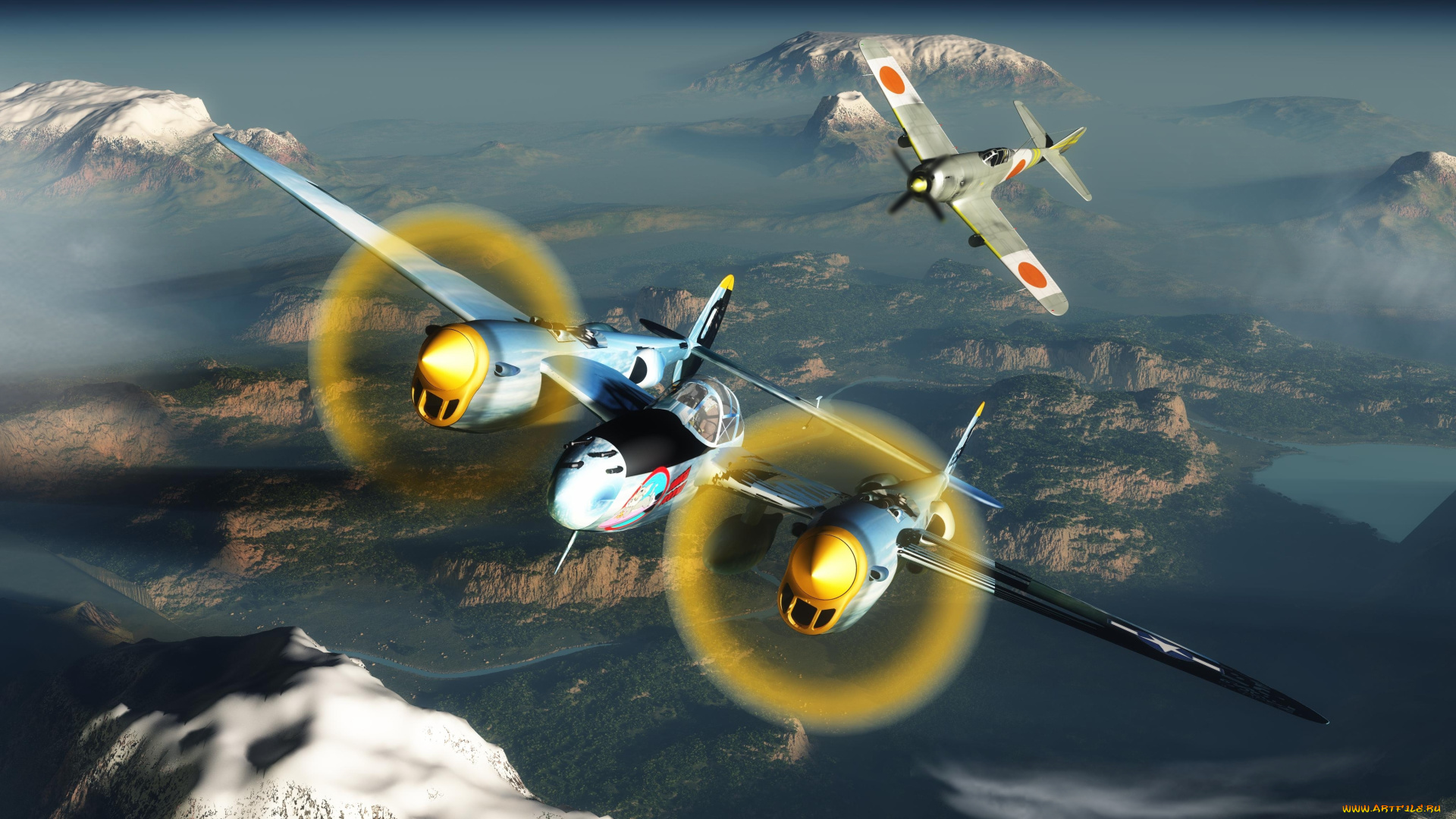 авиация, 3д, рисованые, graphic, самолеты, горы