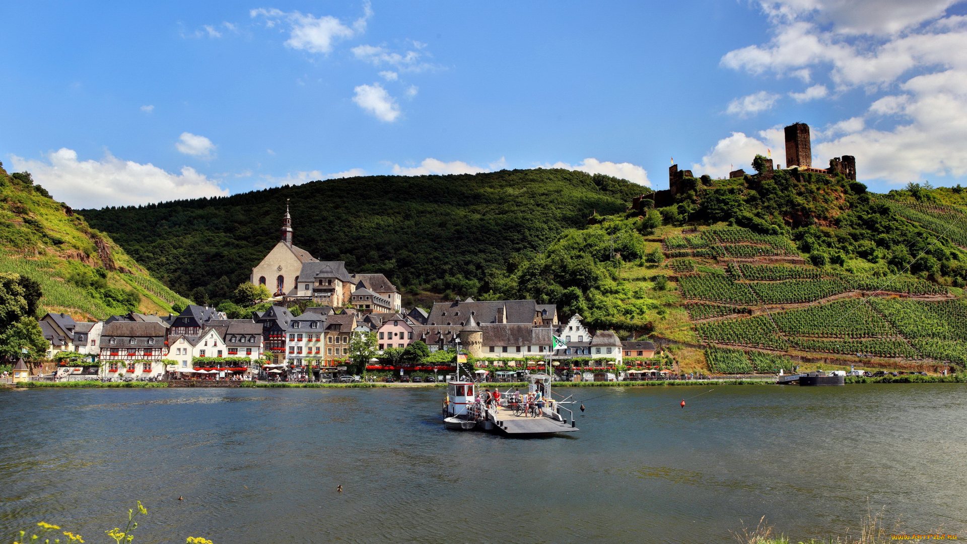 германия, элленц, польтерсдорф, города, пейзажи, набережная, деревья, река, дома