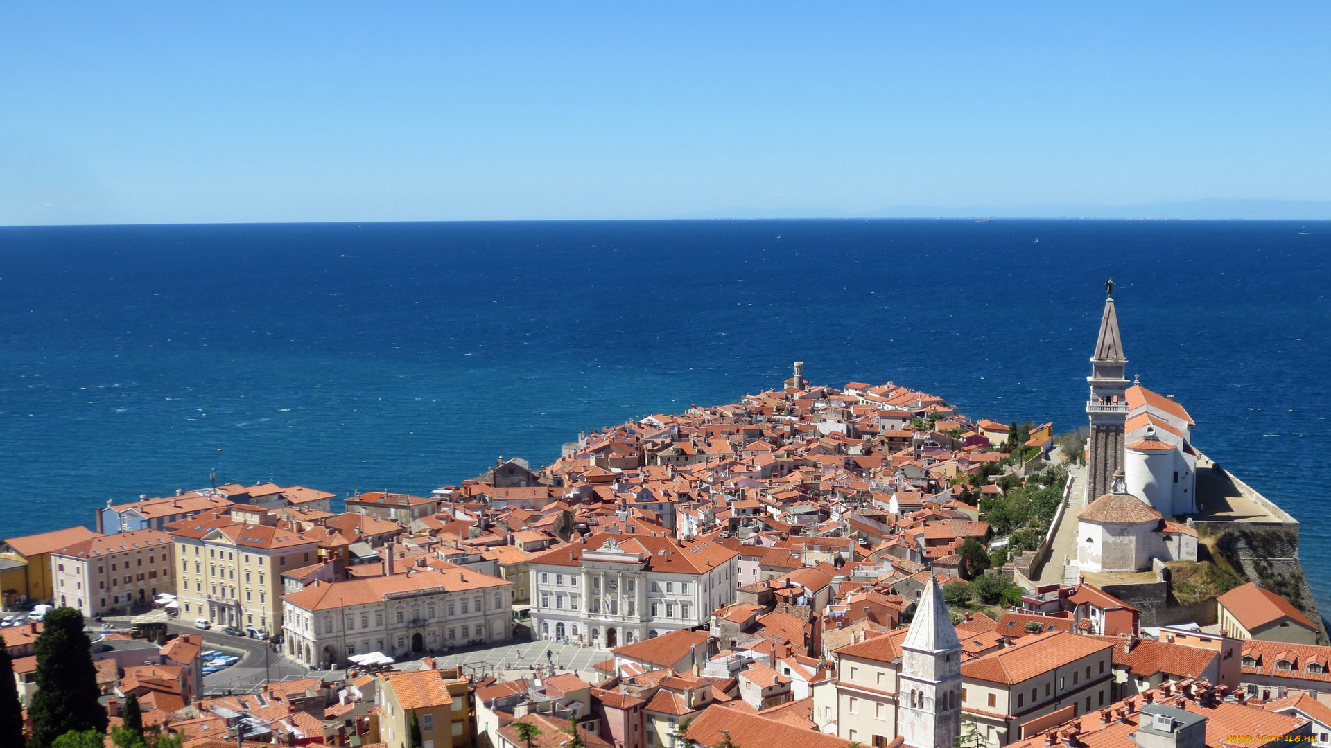 пиран, словения, города, панорамы, дома, море