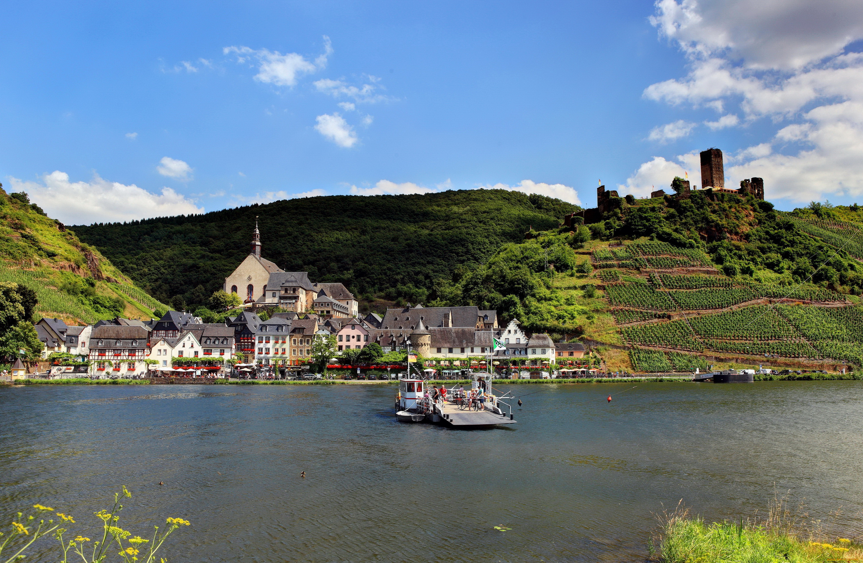 германия, элленц, польтерсдорф, города, пейзажи, набережная, деревья, река, дома