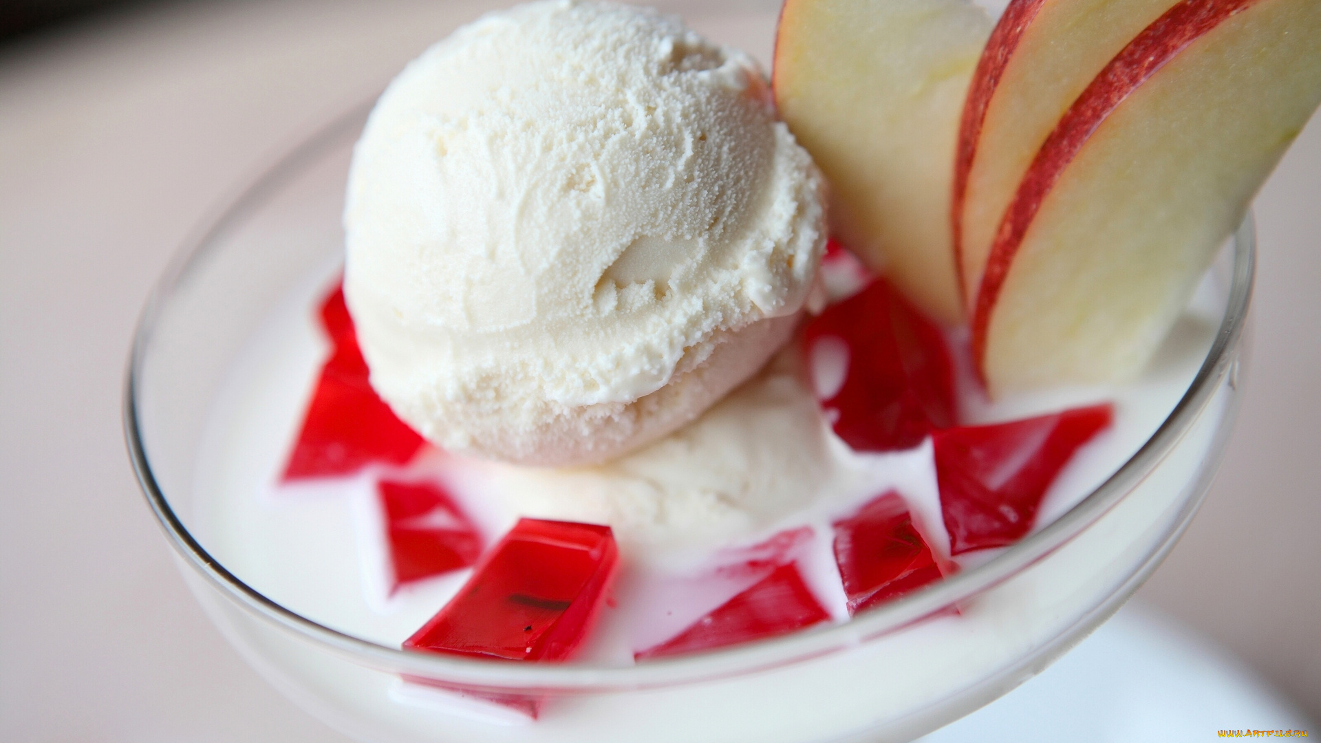 еда, мороженое, , десерты, десерт, желе, яблоки, дольки