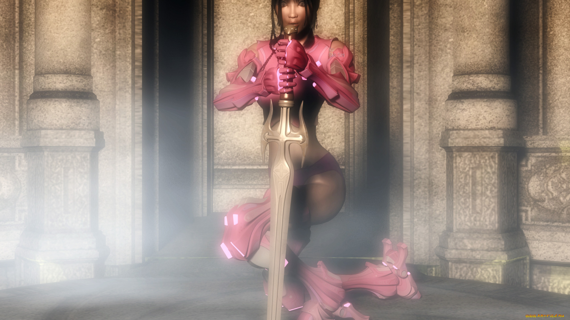 3д, графика, амазонки, , amazon, меч, фон, взгляд, девушка