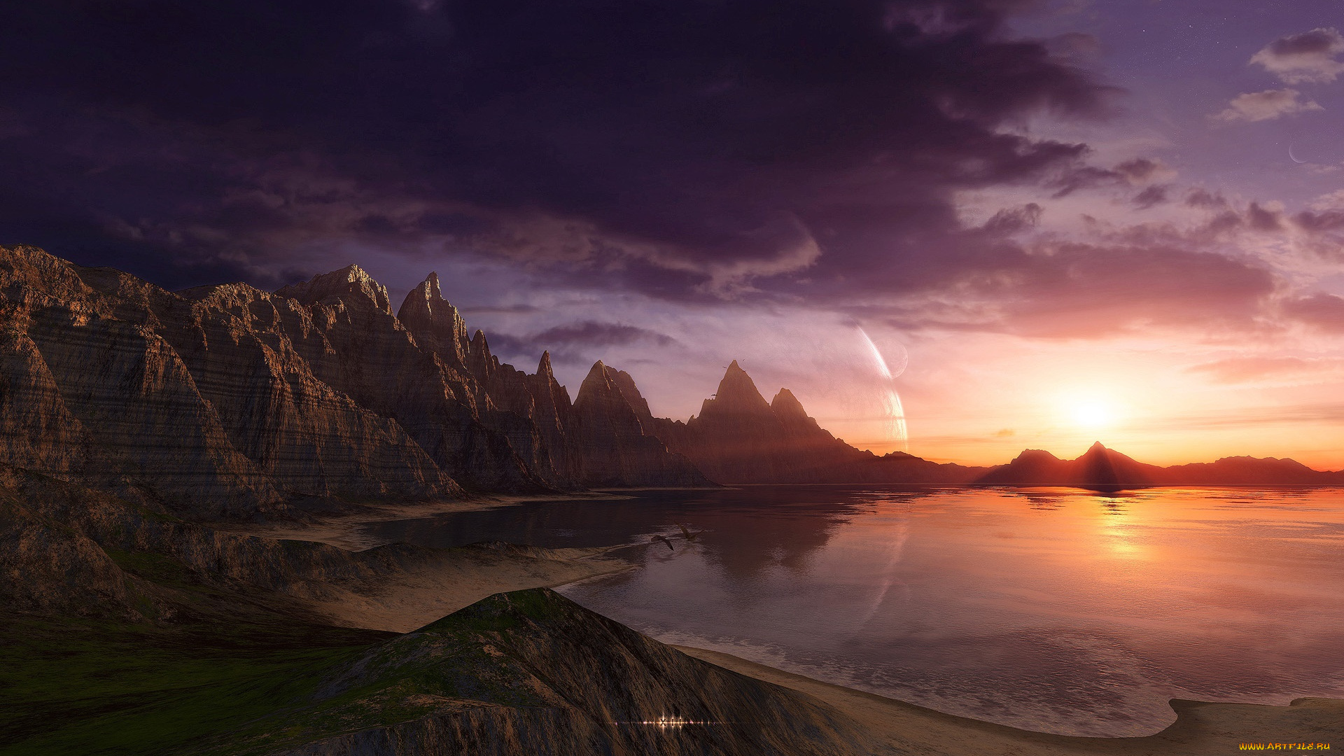 3д, графика, атмосфера, настроение, , atmosphere, , , mood, , планеты, горы, озеро