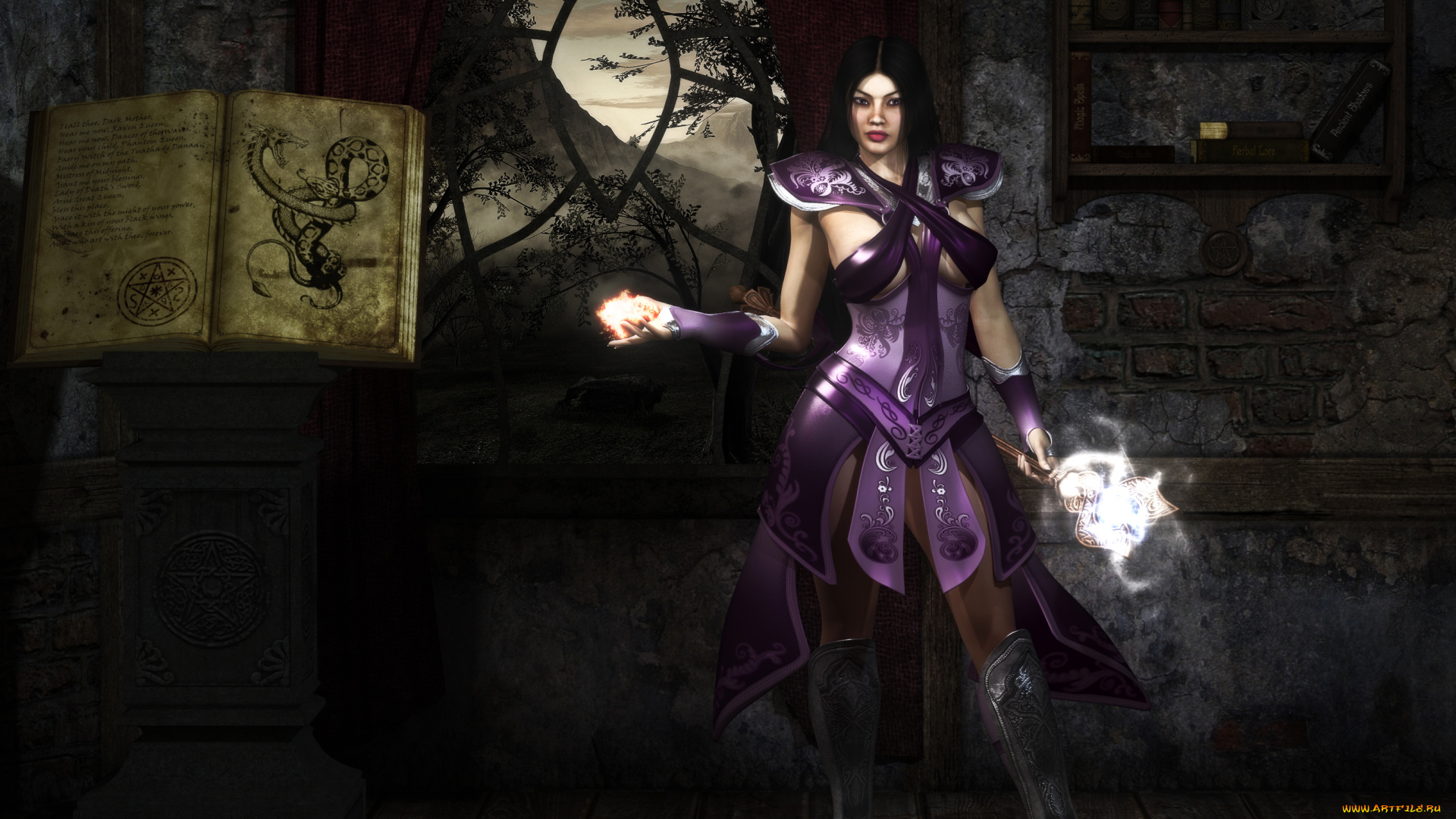 3д, графика, фантазия, , fantasy, фон, взгляд, девушка, книга, магия