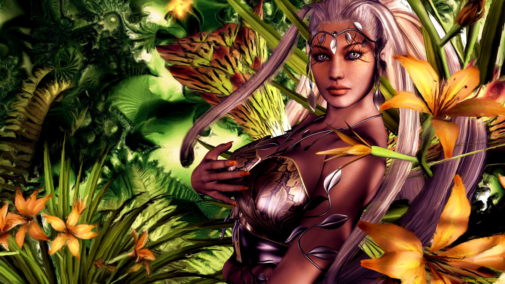 3д, графика, люди, , people, фон, взгляд, девушка, цветы