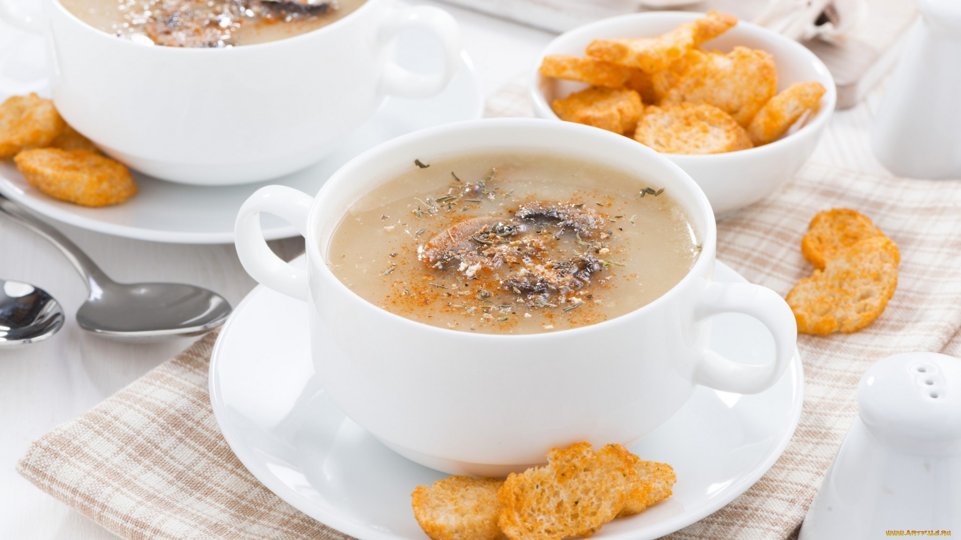 еда, первые, блюда, суп, хлеб, миска, шампиньоны, грибной