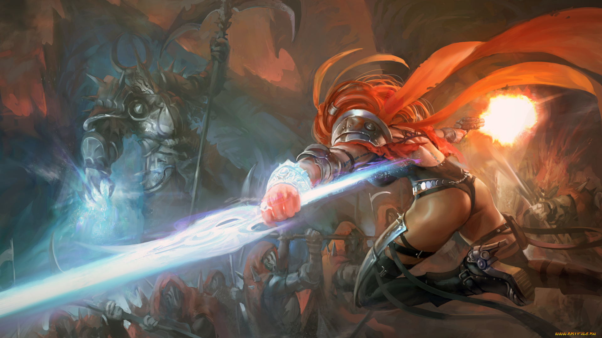 фэнтези, девушки, монстр, оружие, девушка, попа