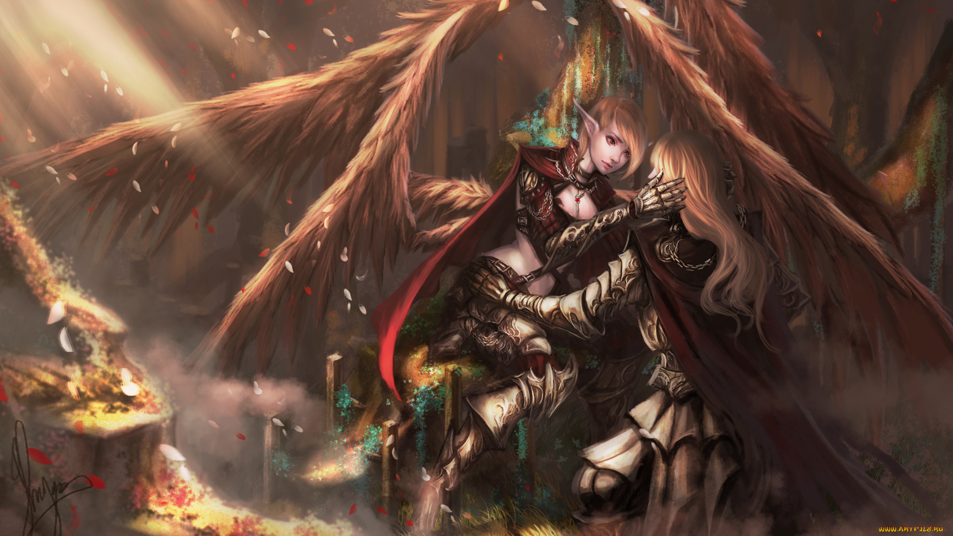 фэнтези, существа, эльфийка, фон, взгляд