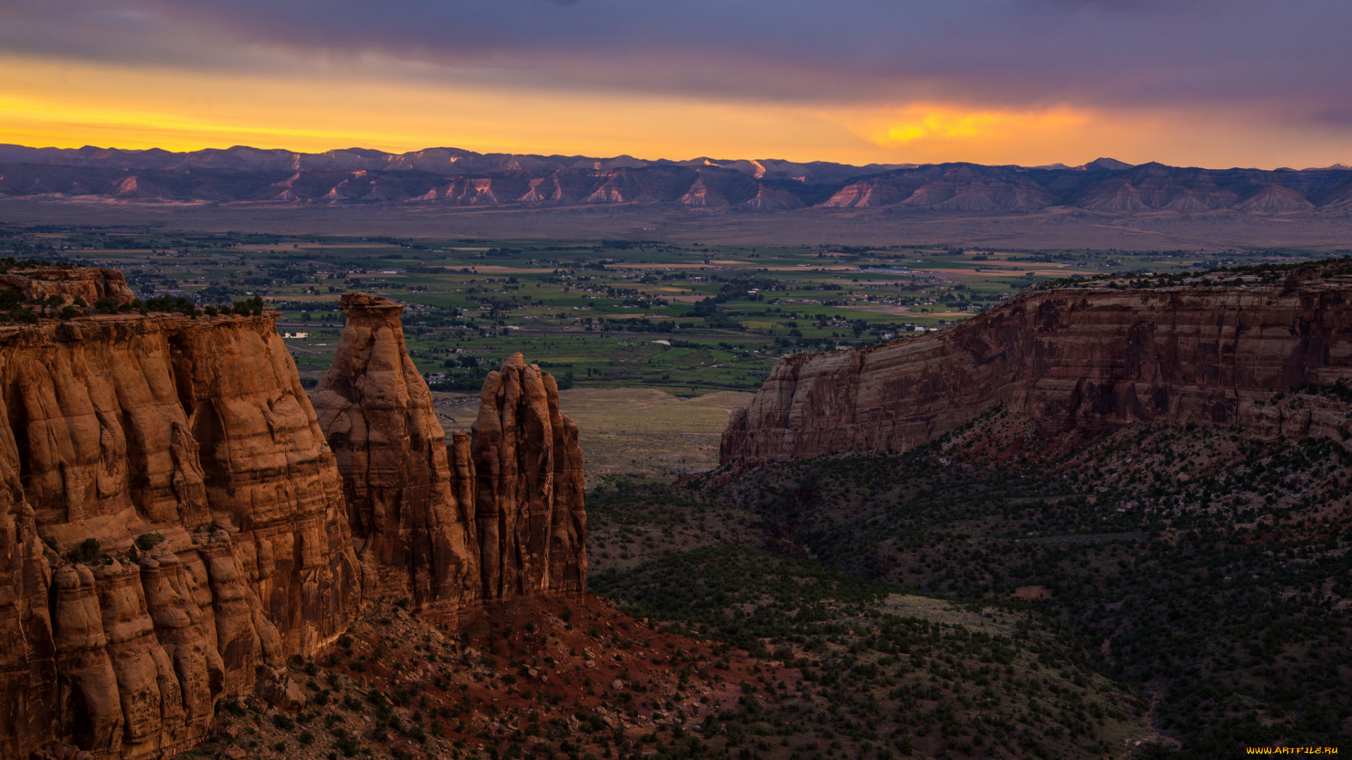 природа, горы, панорама, вечер, закат, небо