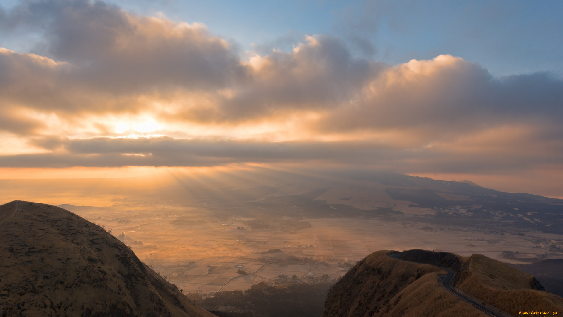 природа, восходы, закаты, закат, облака, небо, лучи
