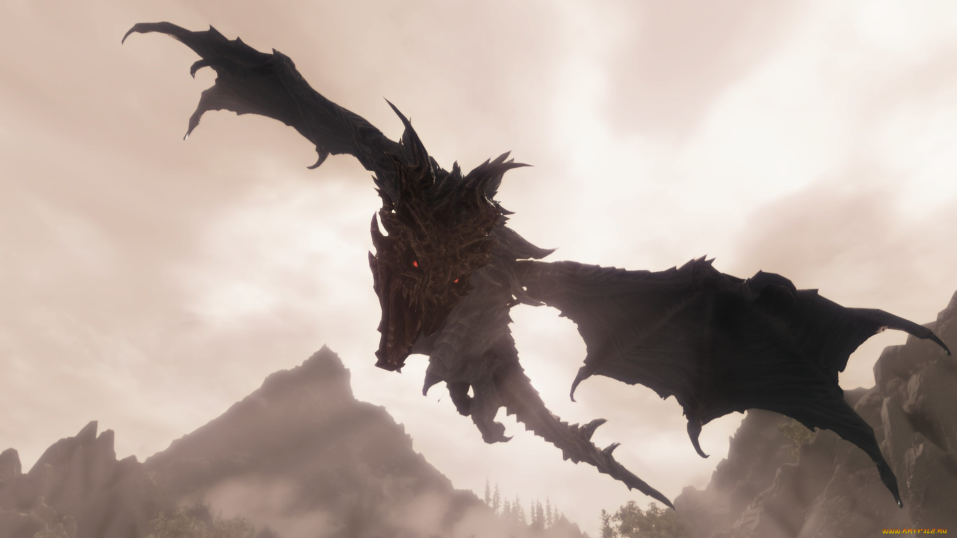 the, elder, scrolls, v, , skyrim, видео, игры, полет, фон, дракон