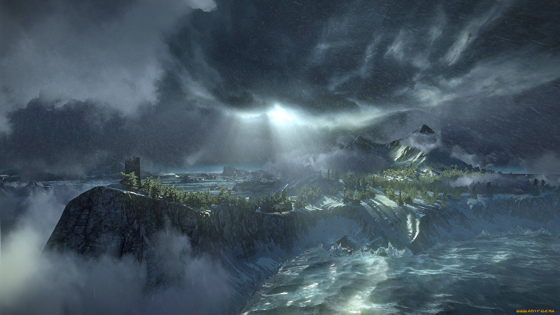 the, witcher, 3, , wild, hunt, видео, игры, тучи, остров, море