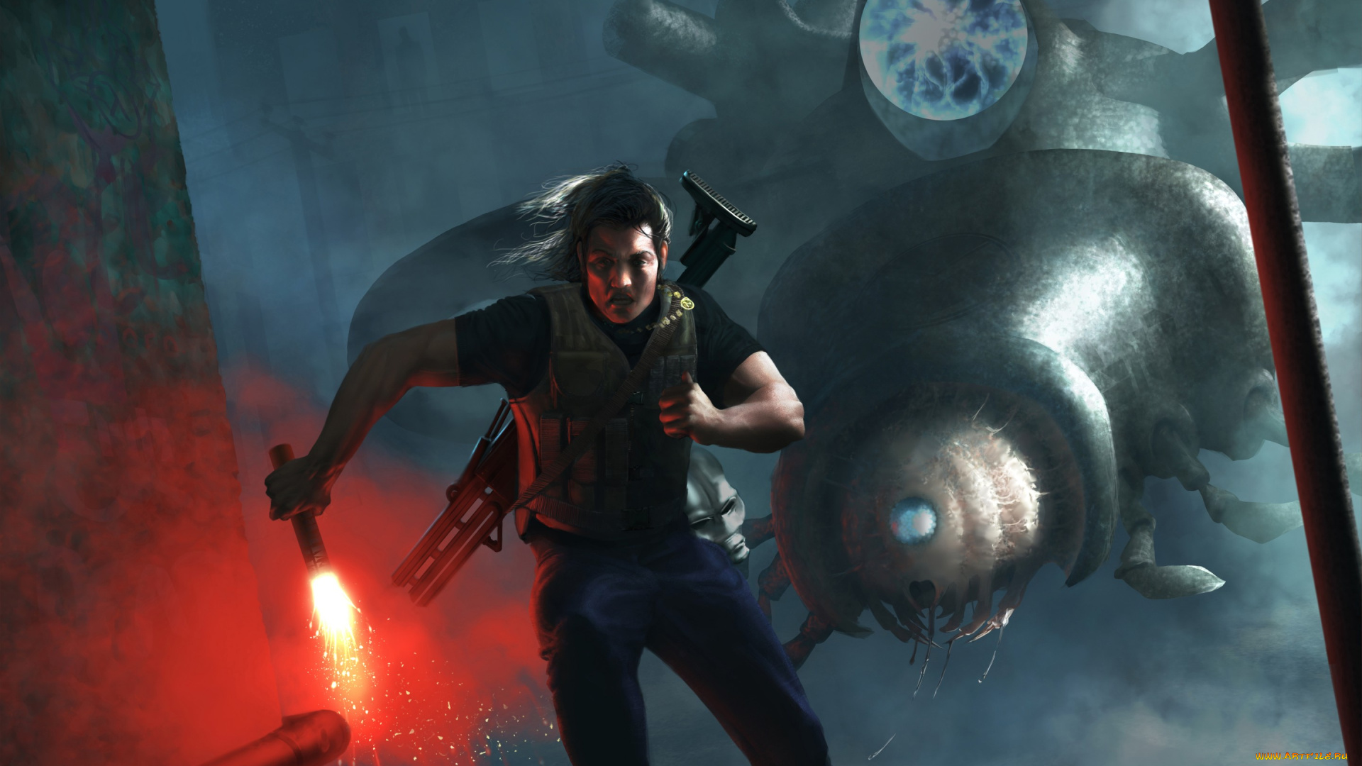 видео, игры, half-life, пришелец, fan, art, мужчина, бежит, фантастика