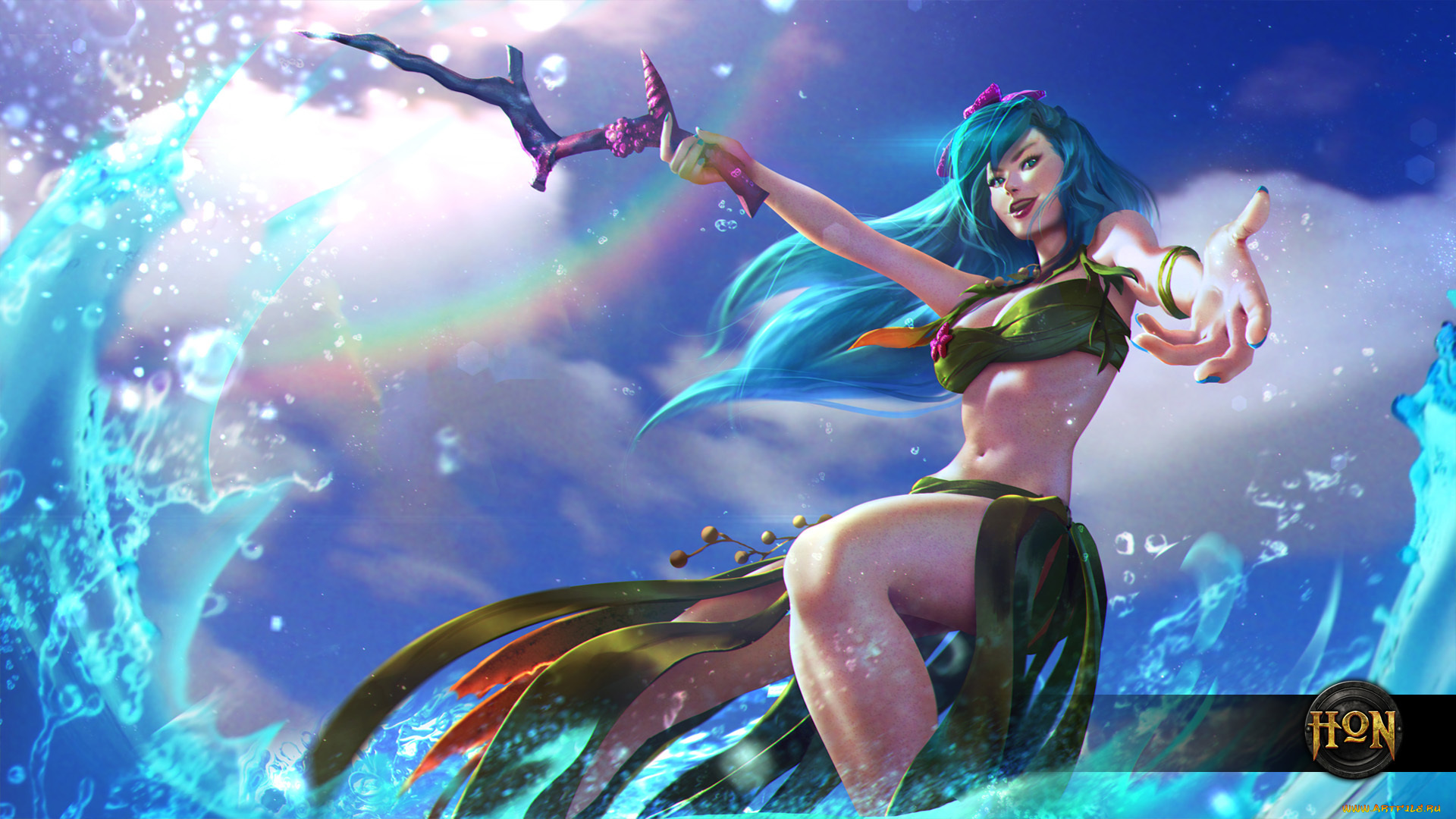 видео, игры, heroes, of, newerth, вода, арт, девушка, surf, wraith, heroes, of, newerth, магия, маг