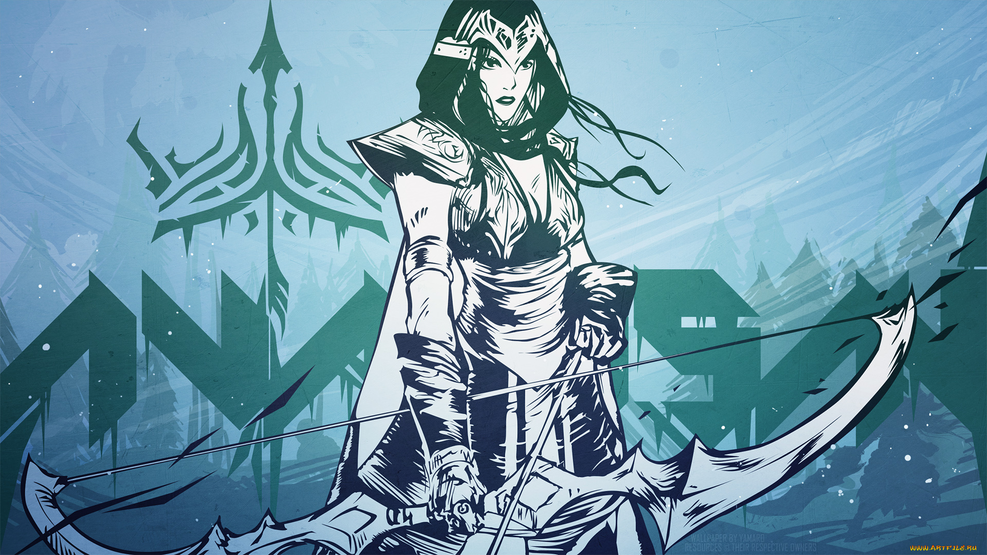 видео, игры, league, of, legends, лук, взгляд, фон, девушка, ashe