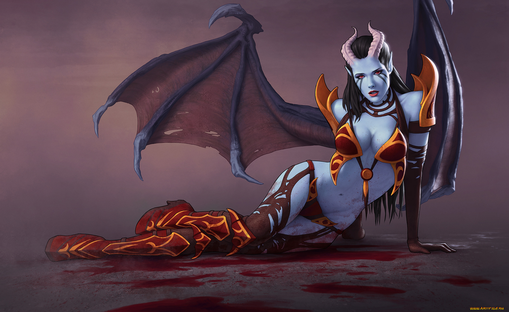 видео, игры, dota, 2, грудь, moba, рога, арт, девушка, queen, of, pain, крылья, dota, 2, akasha