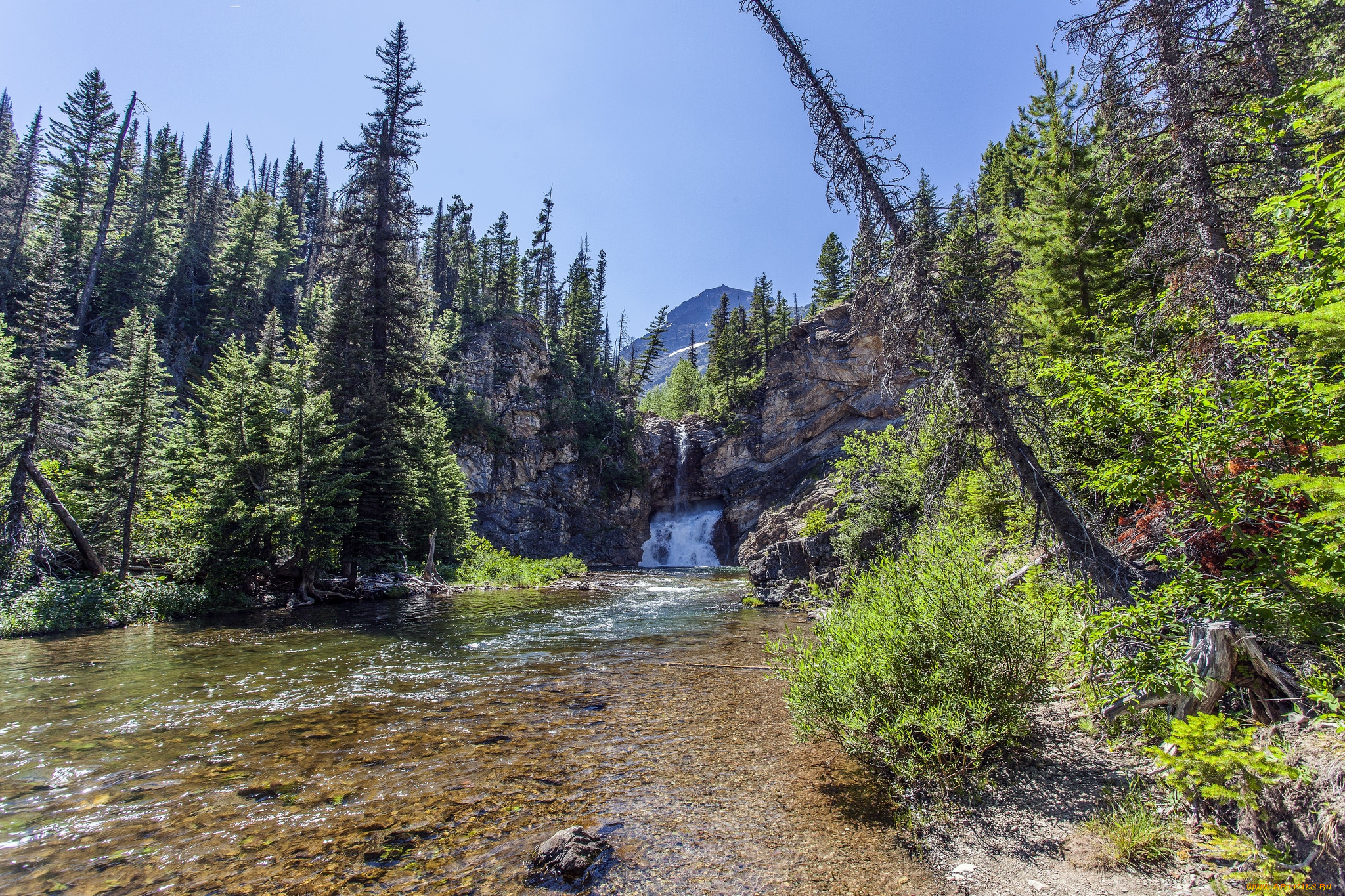 природа, водопады, водопад, река, лес