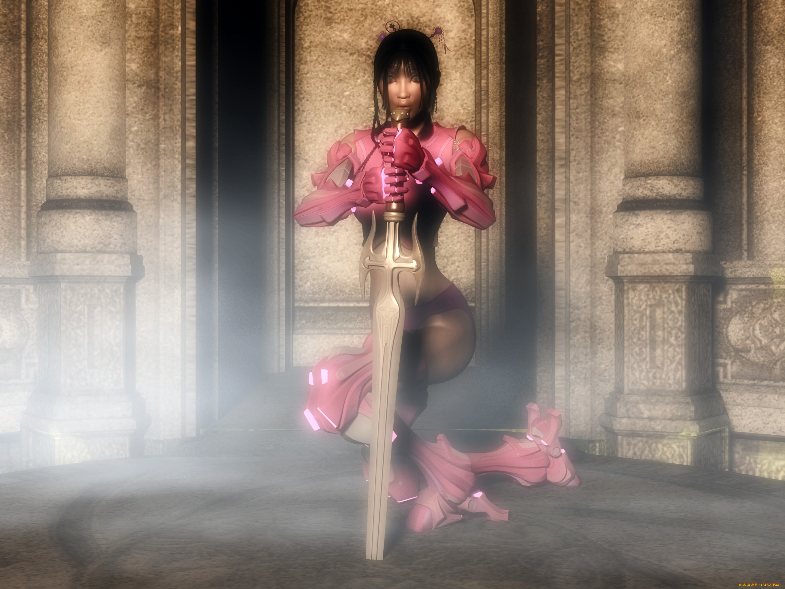 3д, графика, амазонки, , amazon, меч, фон, взгляд, девушка