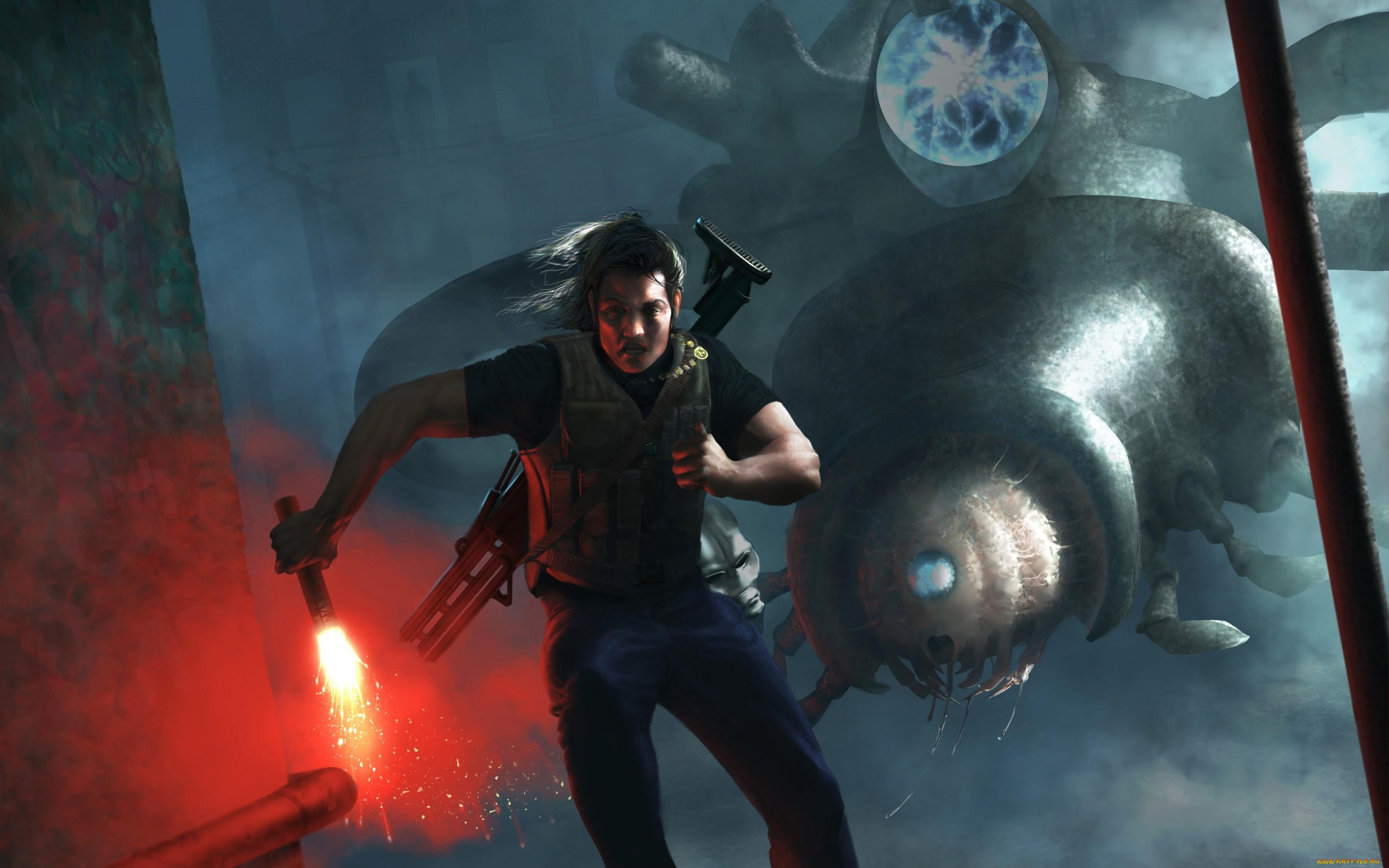 видео, игры, half-life, пришелец, fan, art, мужчина, бежит, фантастика