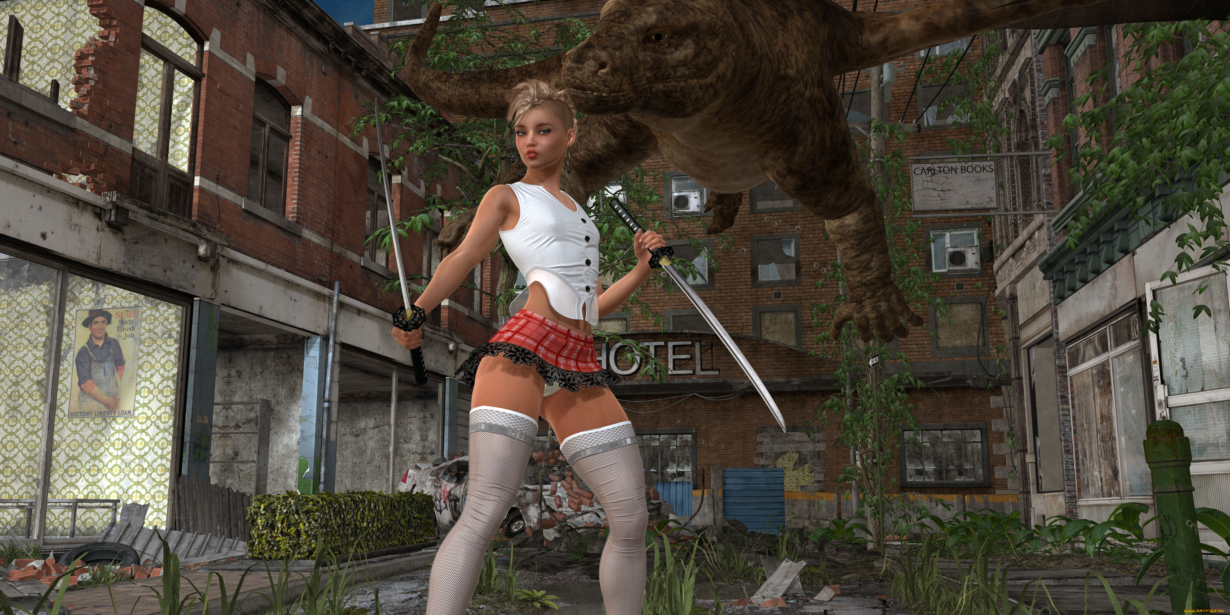 3д, графика, фантазия, , fantasy, оружие, фон, взгляд, девушка, существо