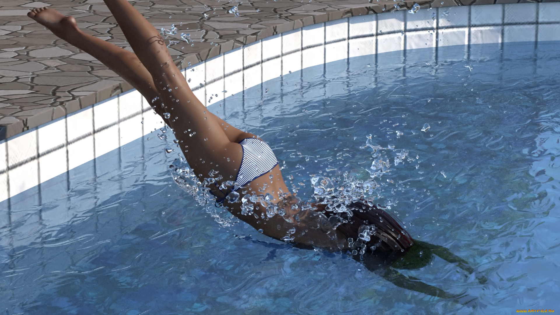 3д, графика, люди, , people, бассейн, девушка, фон, взгляд