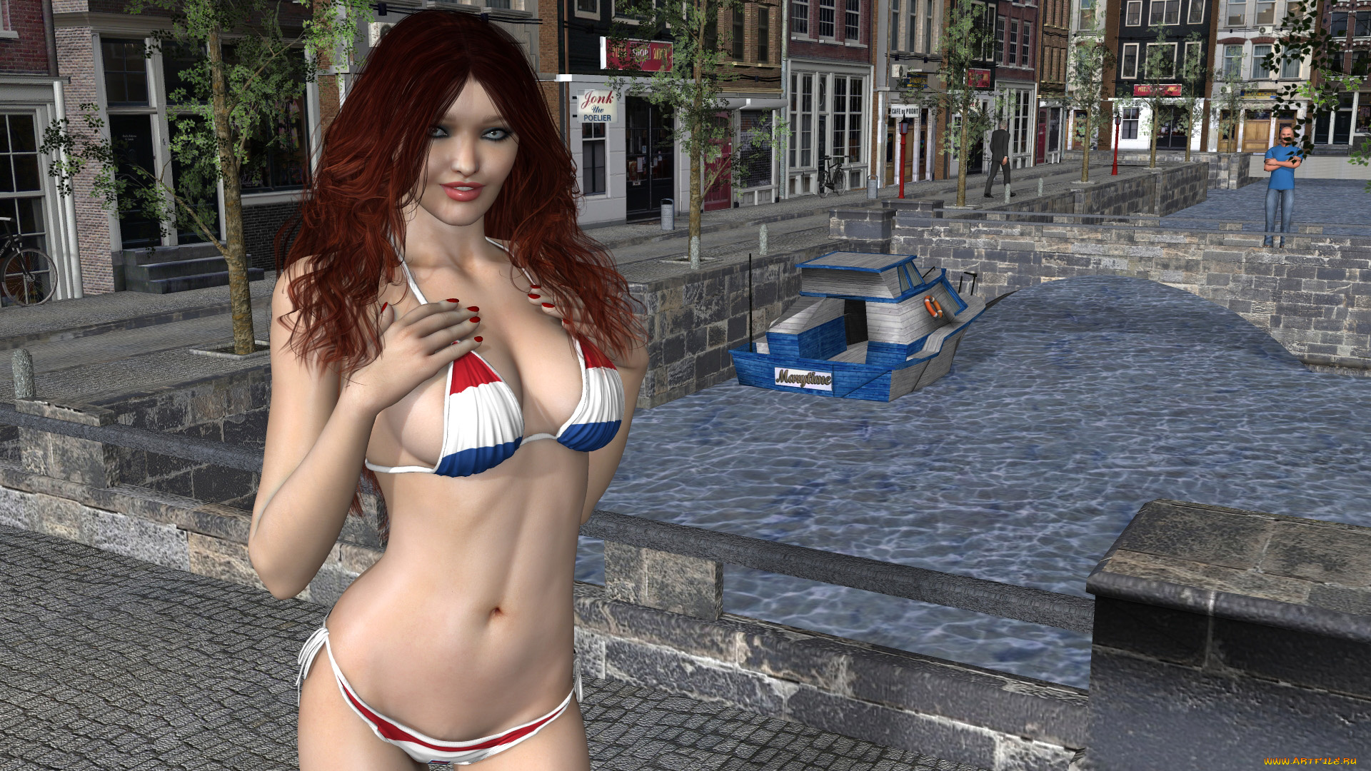 3д, графика, люди, , people, девушка, взгляд, купальник, фон