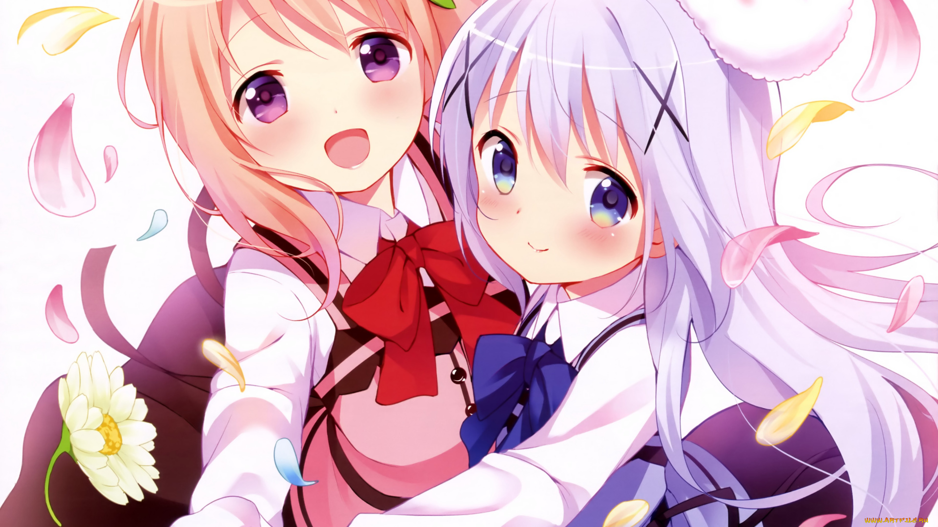 аниме, gochuumon, wa, usagi, desu, ka, девушки, фон, взгляд