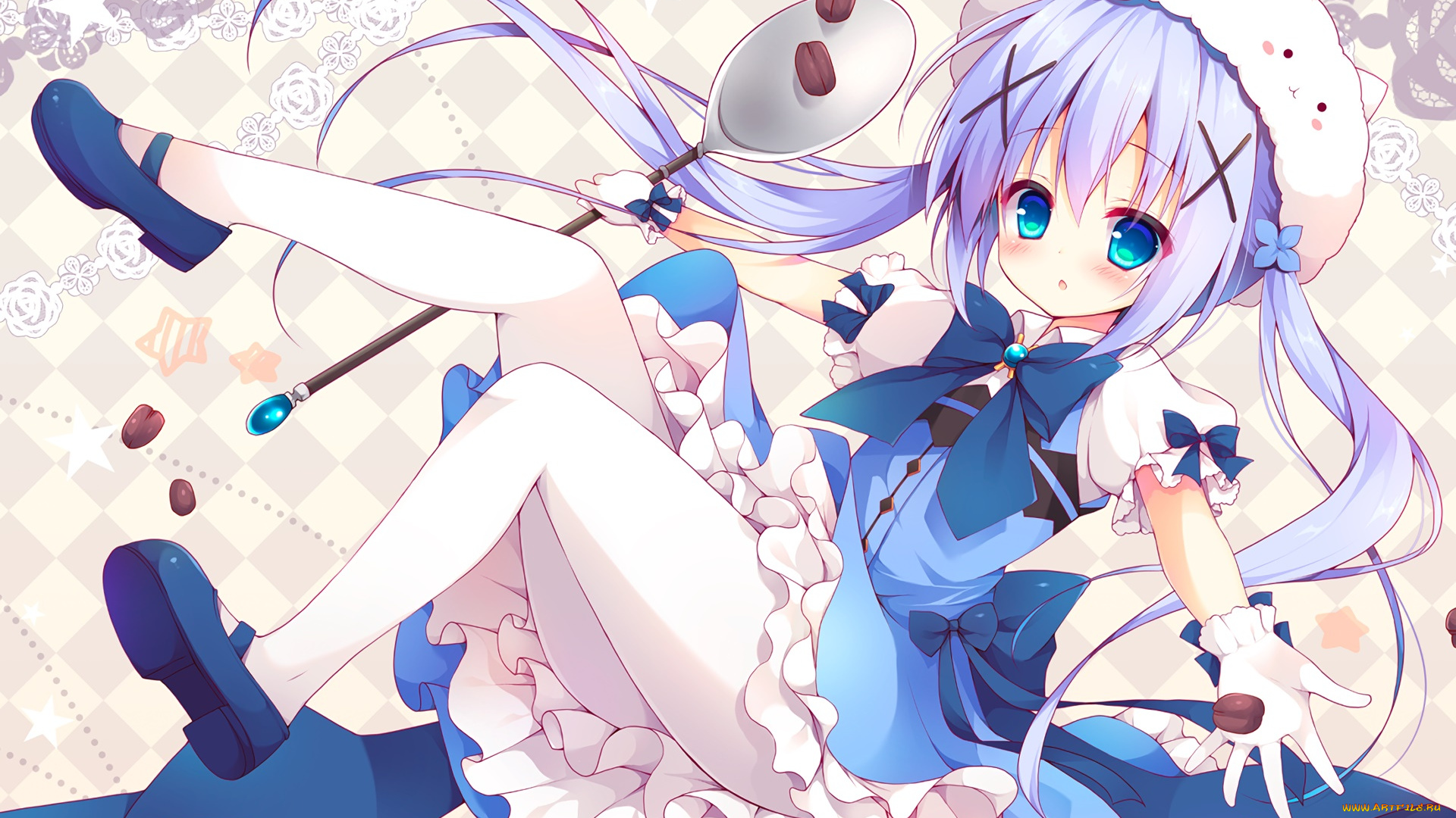 аниме, gochuumon, wa, usagi, desu, ka, фон, девушка, взгляд