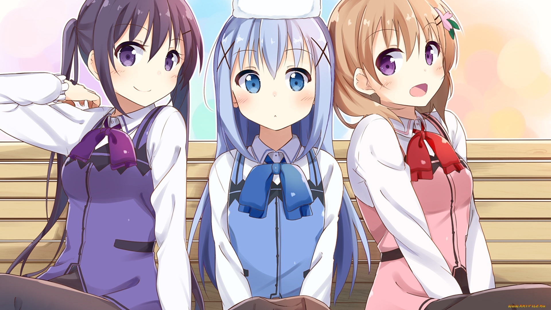аниме, gochuumon, wa, usagi, desu, ka, фон, взгляд, девушки