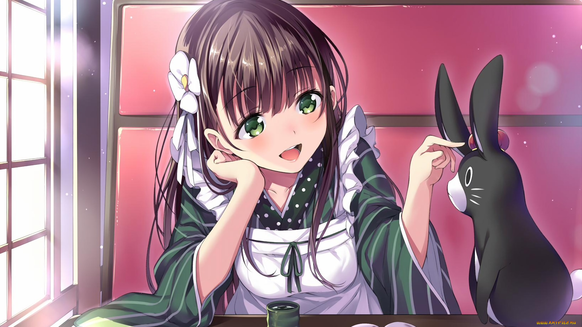 аниме, gochuumon, wa, usagi, desu, ka, фон, взгляд, девушка